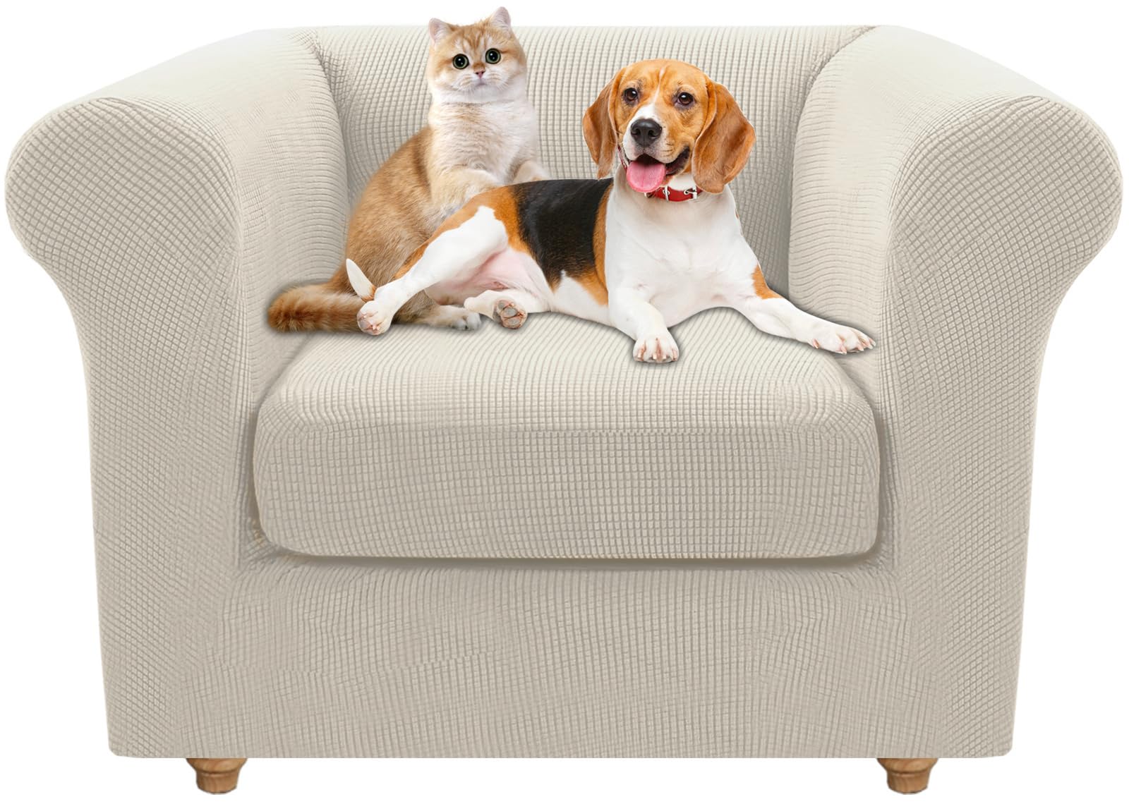 Housse de canapé extensible Chesterfield 1 place fossile pour fauteuil haut de gamme