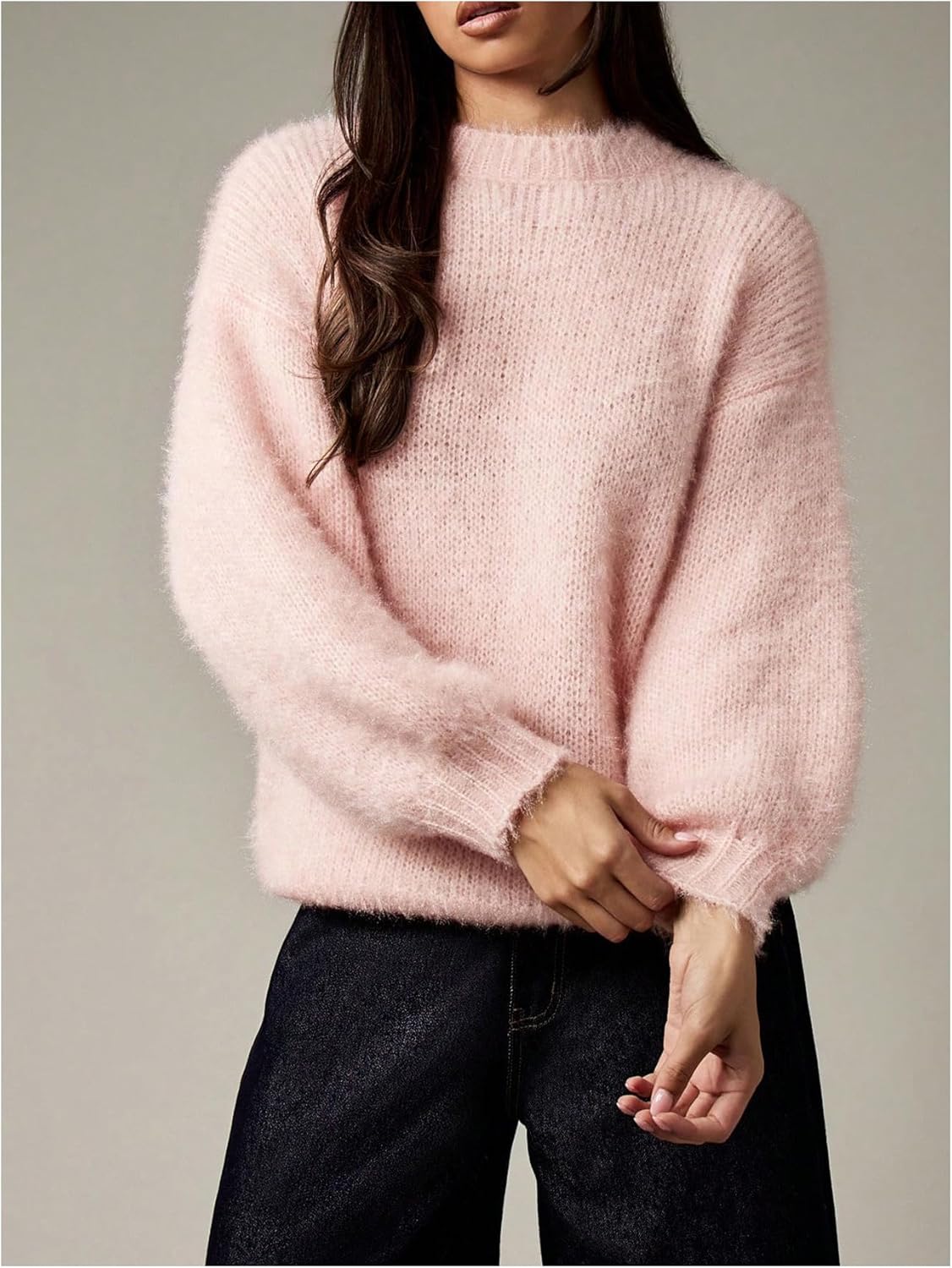 MakeMeChic Women's Fall Oversized Chunky Fuzzy Sweater Long Sleeve Crew Neck Pullovers - Image 2