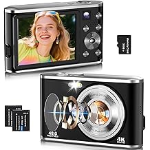 Digital Camera AutoFocus 4K Compact Camera with Dual Camera with 32GB Memory Card HD 48MP 16X Digital Zoom 2.8 Inch Large Screen Camera Digital Camera for Beginners Black