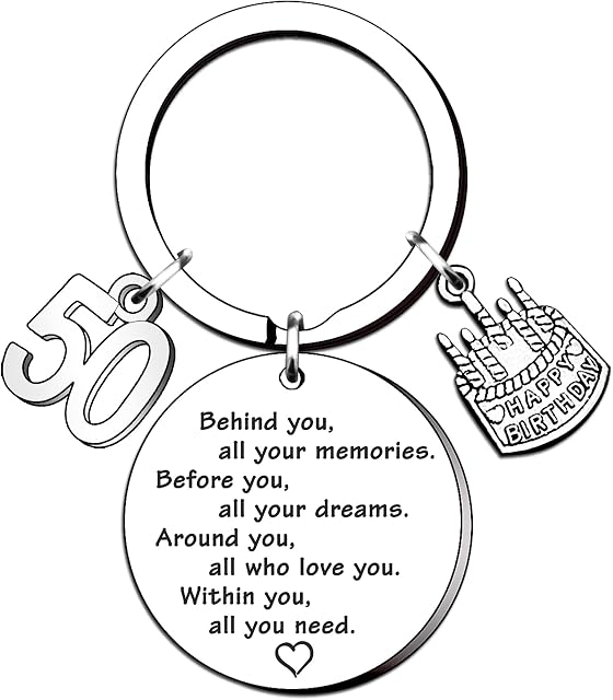 TTOVEN 50th Birthday Gifts Birthday Keyring for Women Men Gifts Inspirational Keyring Gifts for Mum Dad Sister Brother Best Friend Christmas Gifts-Behind You All Your Memories (50th)
