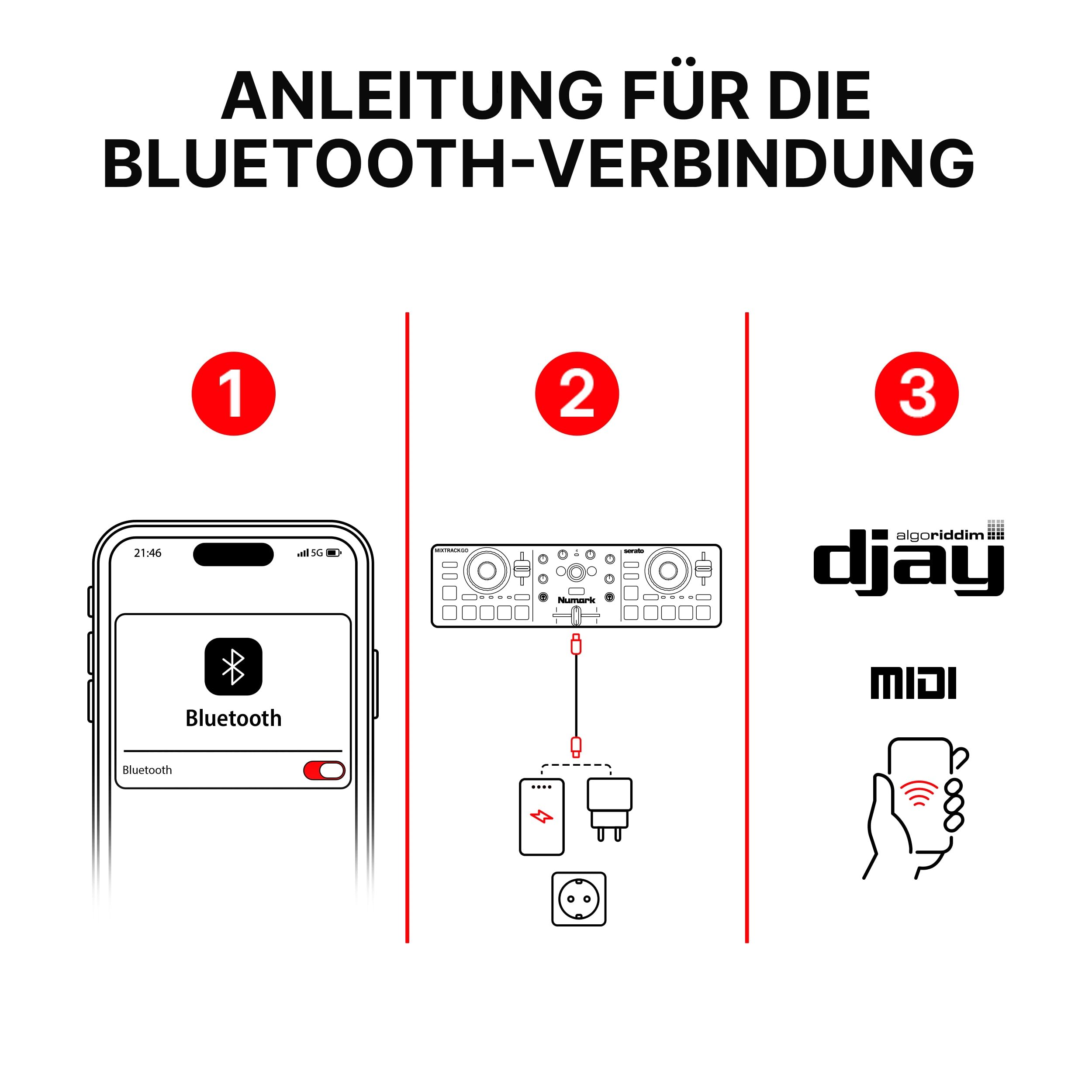 Numark Mixtrack Go Kompakter Bluetooth-DJ-Controller mit Stems-Control | 2-Deck-DJ-Mixer, für Anfänger & mobile DJs, Smart Fader, USB-C, Serato DJ Lite & Algoriddim djay, Gen 4