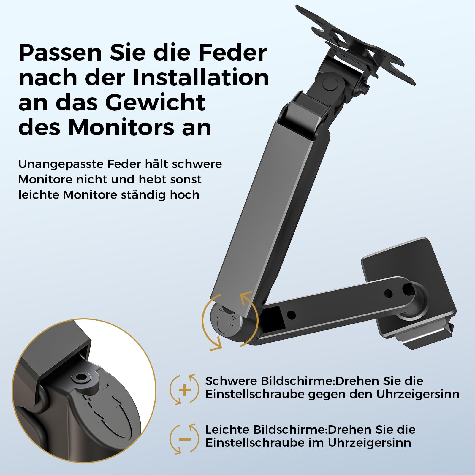 GTPLAYER Supporto per monitor per monitor da 13 a 32 pollici, supporto singolo per braccio per monitor da 2 a 10 kg, altezza regolabile con inclinazioni, girevole, girevole, VESA 75 e 100 mm