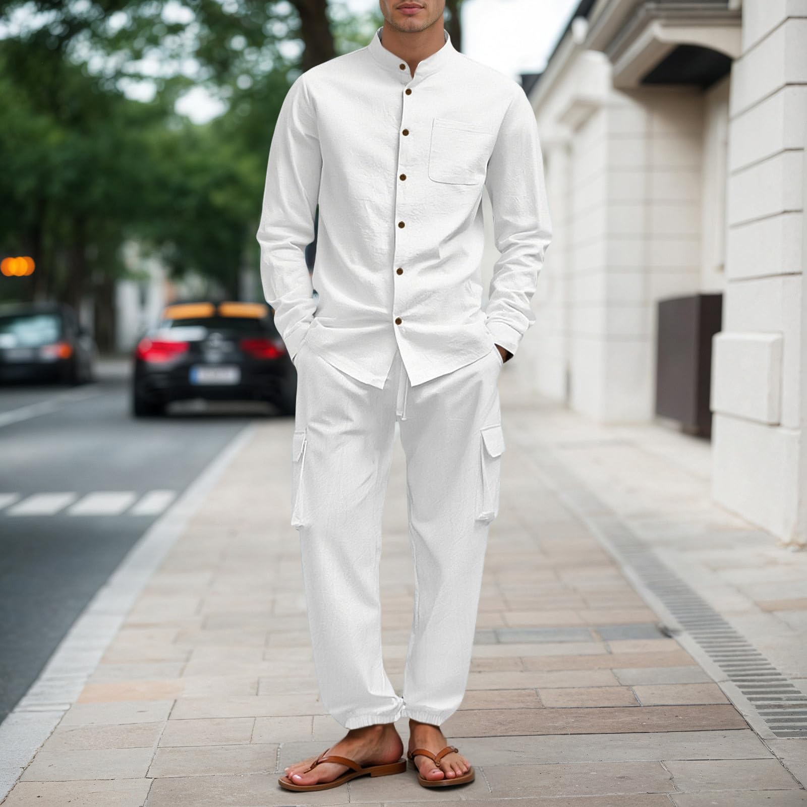 Tuta Uomo Completa Invernale Felpa,Completo da in Lino, Casual, con Camicia a Maniche Lunghe e Pantaloni Lavoro, Comodo Traspirante, per l'uso Quotidiano, Feste casa