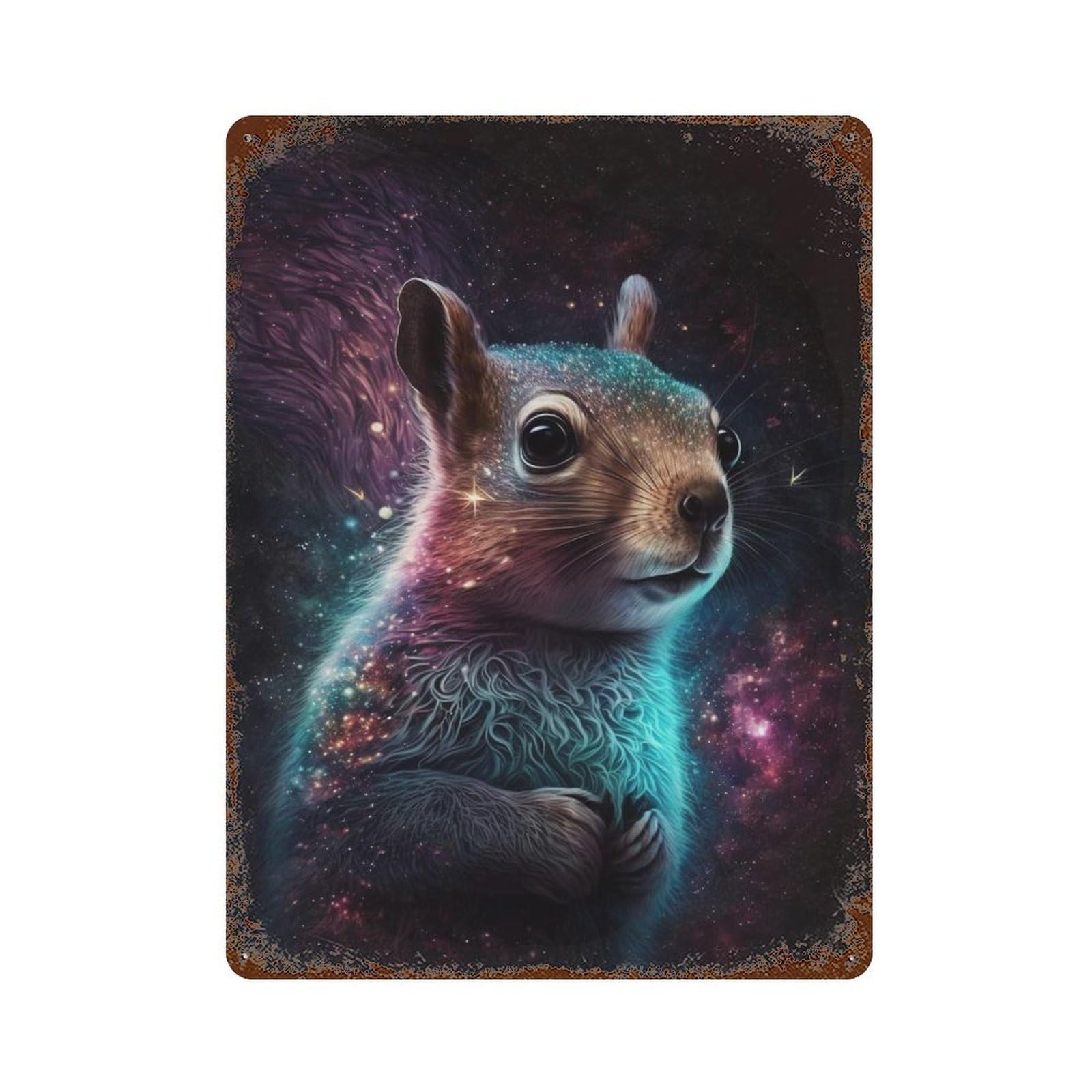 Cosmic Squirrel Art Print-9 Weathered Tin Sign 15.7"x11.8", for Shed, Workshop And Garage Wall Decor, Decorative Metal Wall Art