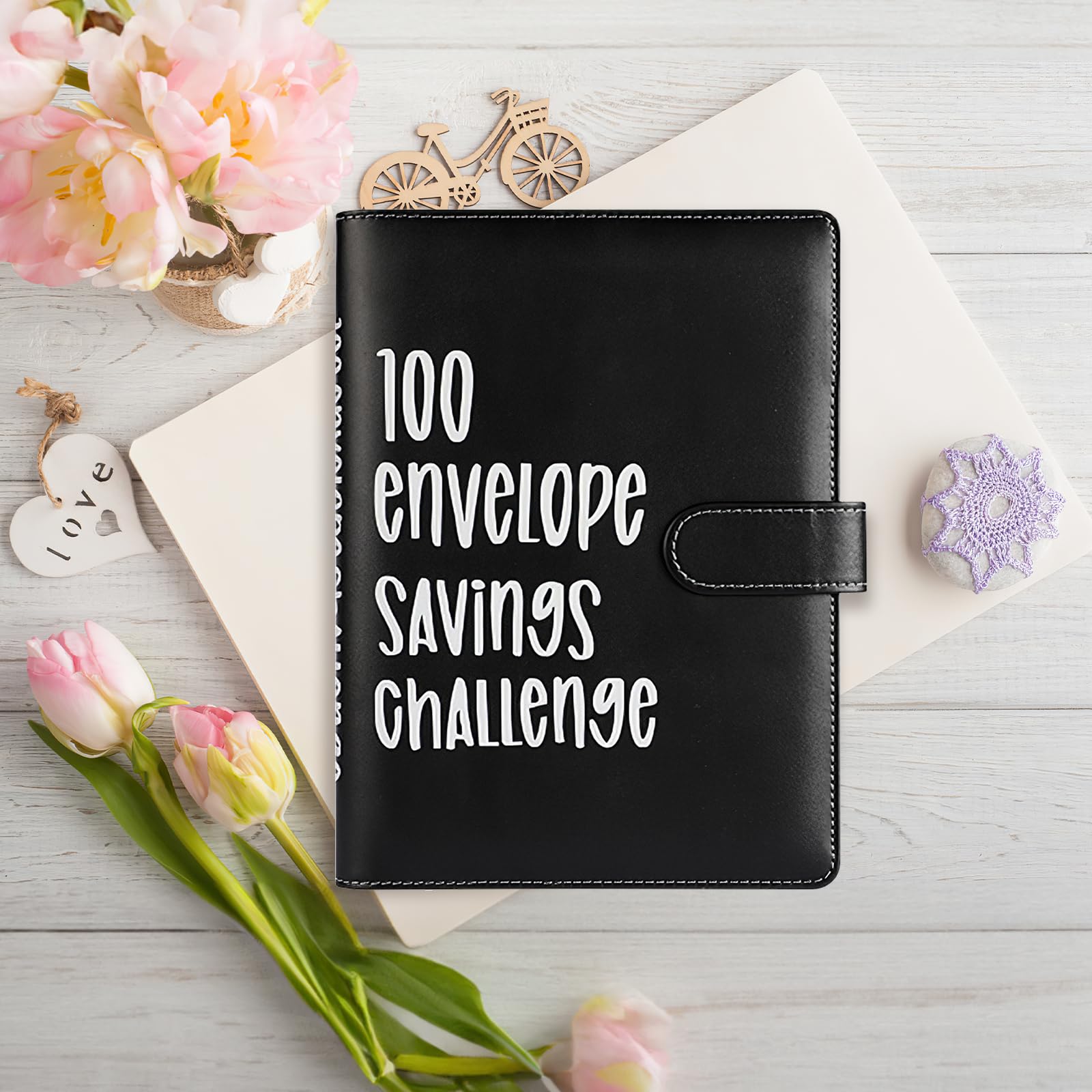ALLOMN Raccoglitore Sfida 100 Buste A5 z Pulsante Magnetico, Organizer Budget dla Par i Biura (Nero)