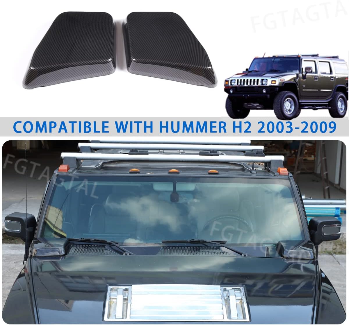 Side Air Intake Hood Vent Cover Compatible with Hummer H2 2003-2009, ABS Side Hood Air Vent Trim Cover Protection Accessories, 2PCS (Carbon Fiber Pattern Black)