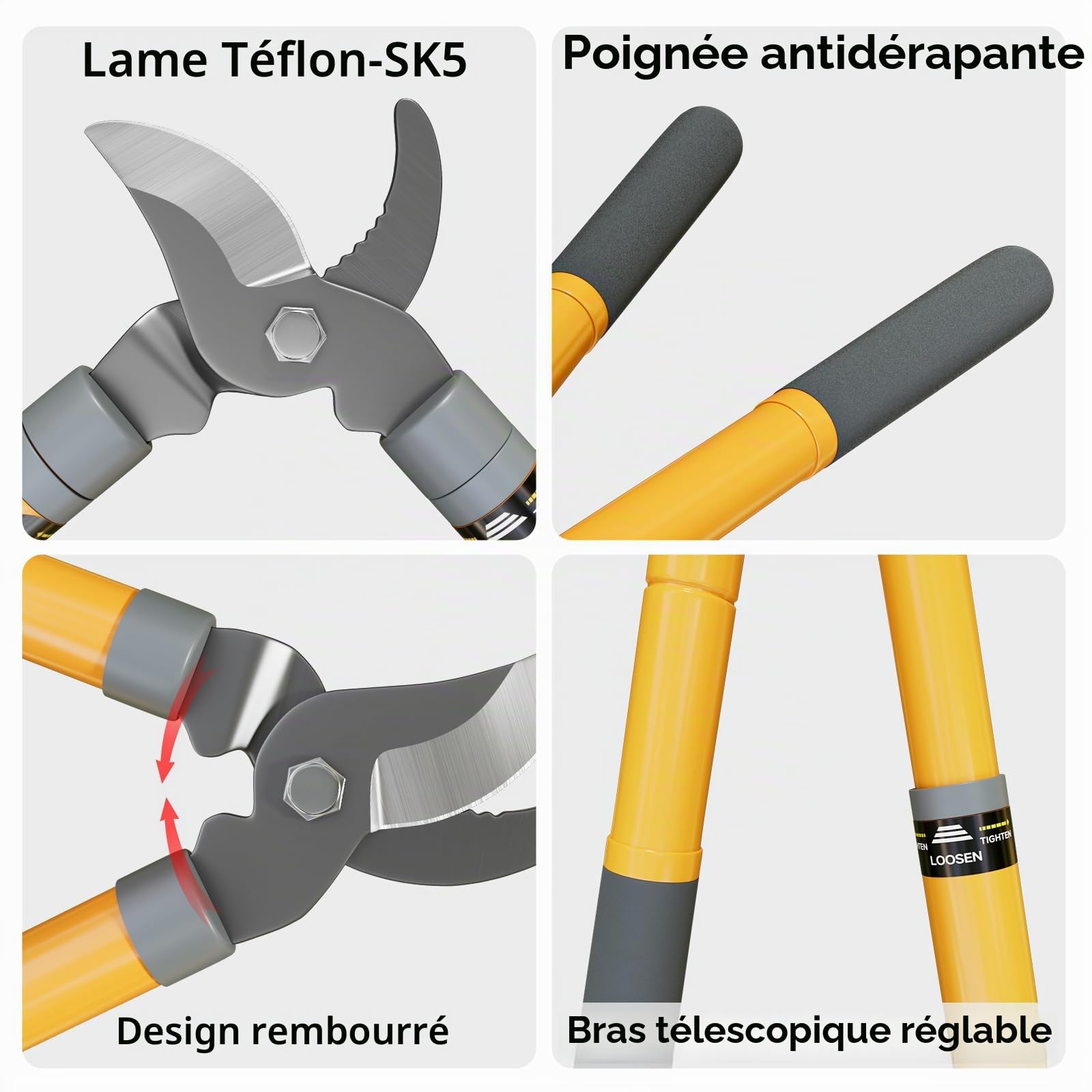 Coupe Branche AIRAJ,Coupe Branche Telescopique 42-61 CM,Lame Tranchante en Acier au Carbone SK5,Coupe Rapide,Coupez Facilement Les Branches (Jusqu'à 35 MM),Convient aux Branches Fraîches et Fanées