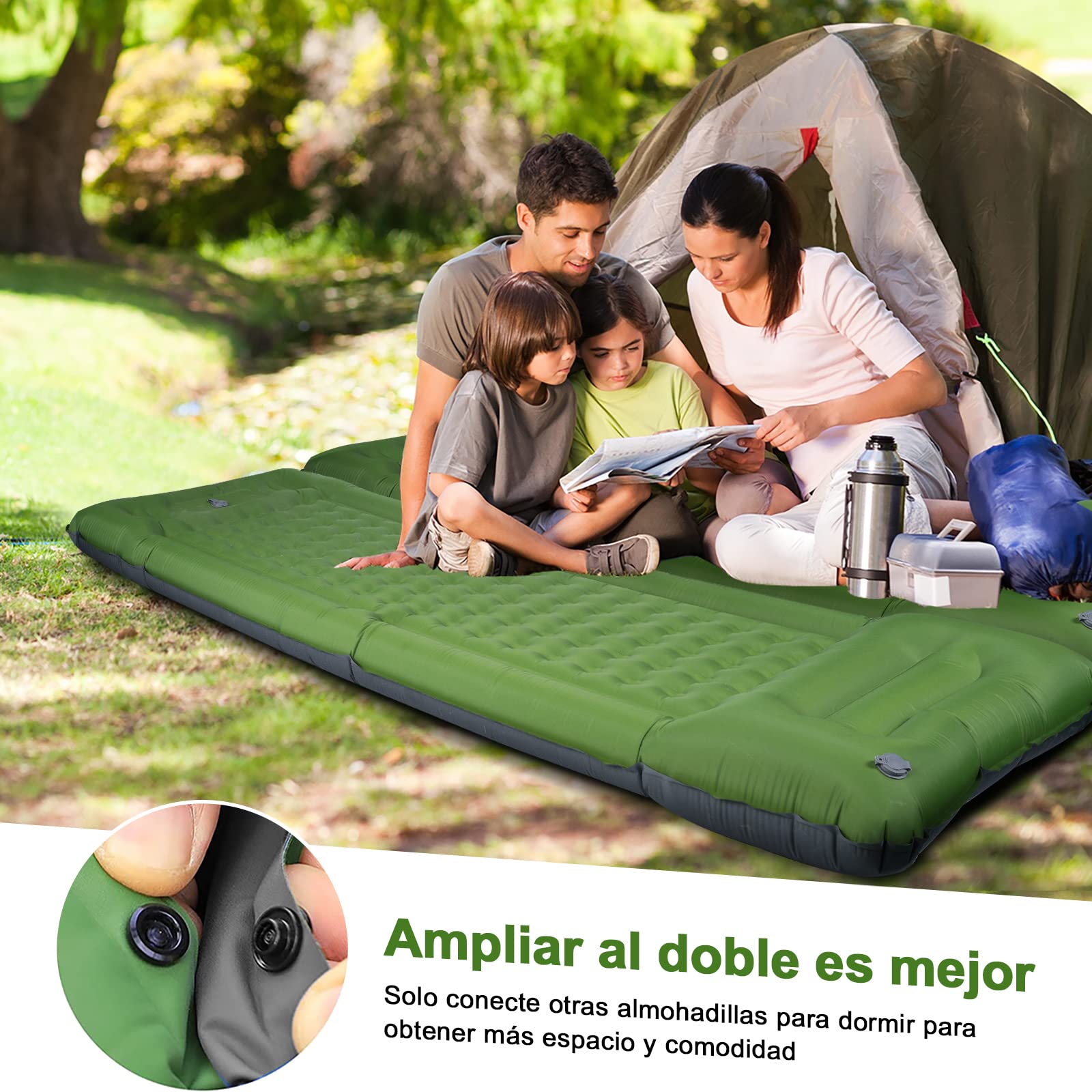Univio Colchoneta Colchoneta Autoinflable, 12 Cm, Ultraligera, Colchón De Aire Con Cojín De Camping, Portátil, Compacta, Para Camping, Senderismo, Viajes Con Mochila Y Colchones Camping