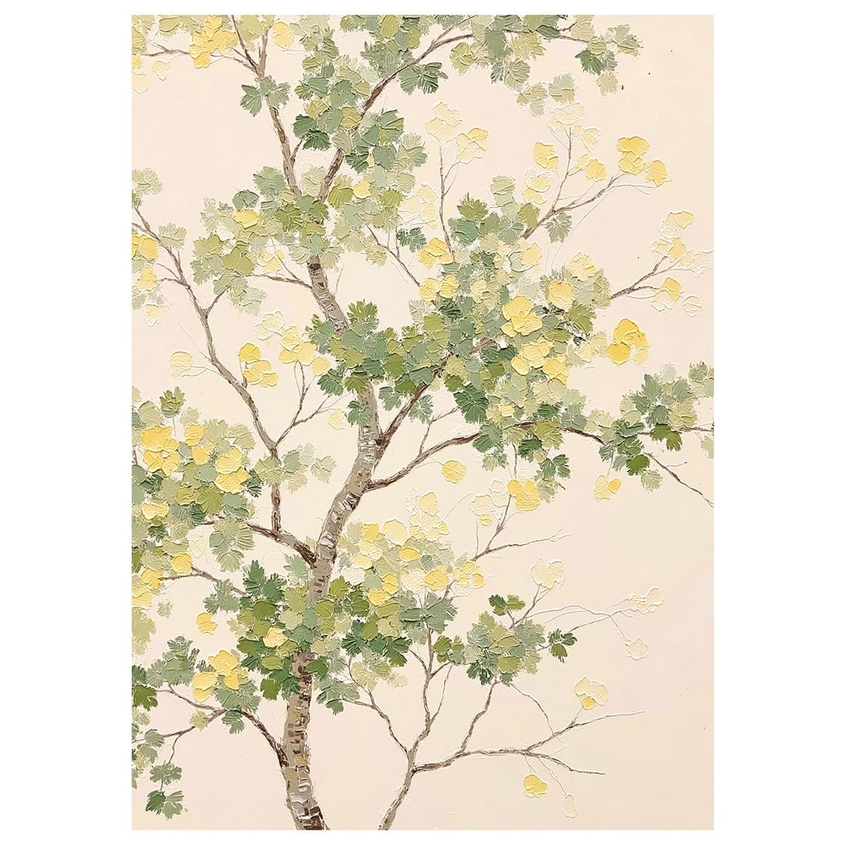 LCDIUDIU Ginkgo Tree Oil Paintings On Canvas Modern Abstract Hand Painted Green Textured Fall Foliage Wall Art Unframed Botanical Leaf Wall Decor for Kitchen Living Room 80X120Cm(32X48Inch)