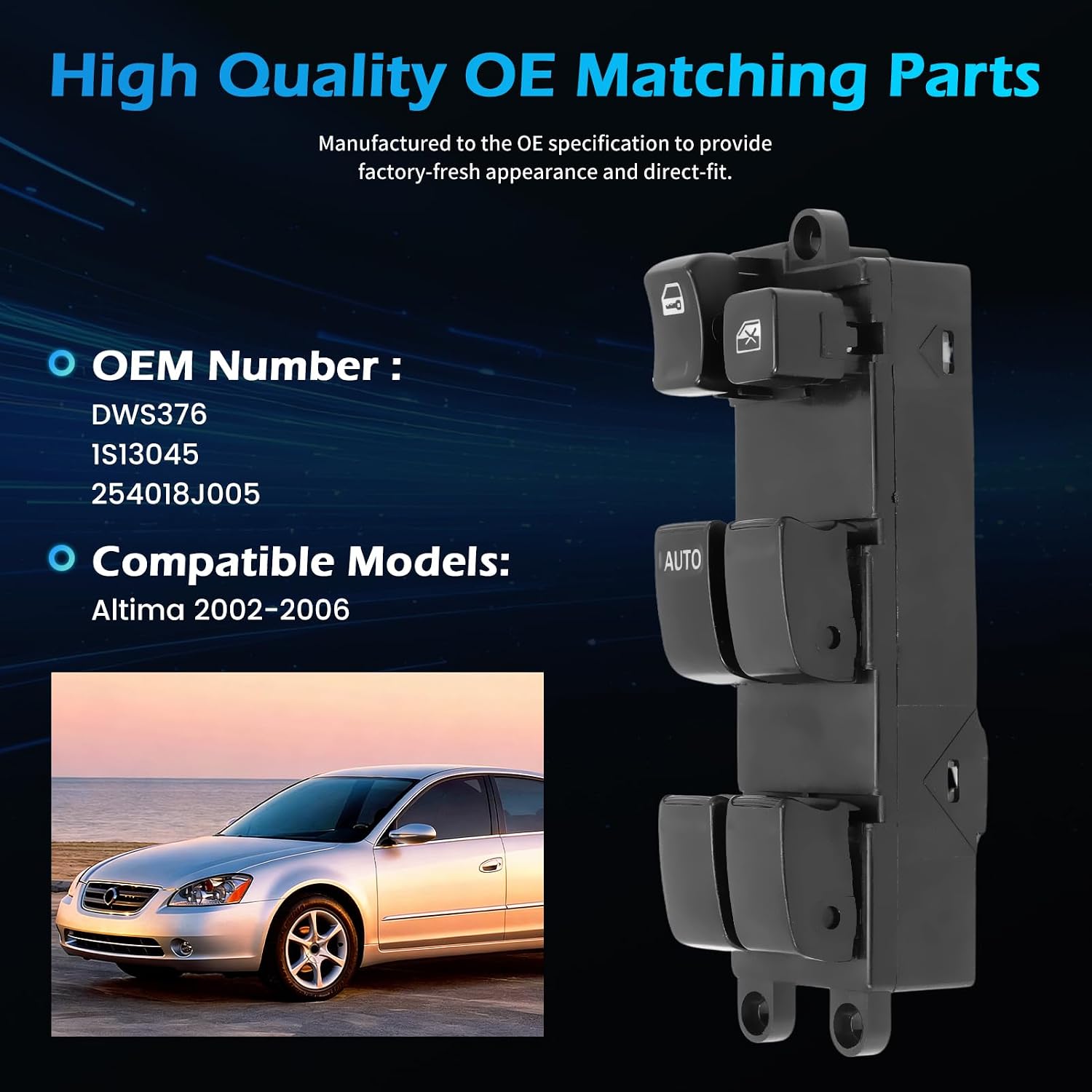Left Master Window Switch for Altima 2002 2003 2004 2005 2006 17 Pins Drivers Side Window Switch with Only Driver Auto Down Replaces 54018J005