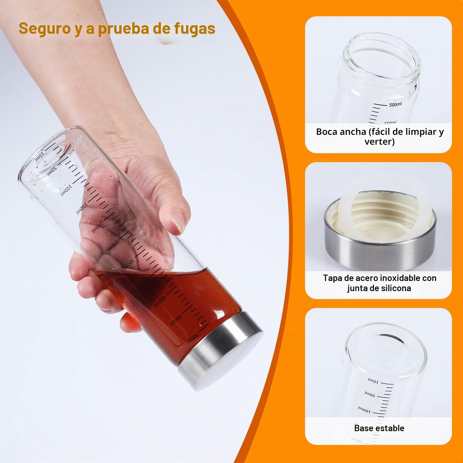 4 Piezas 500 ML Tarros de Cristal, Botellas de Boca Ancha con Tapa de Acero Inoxidable, Vasos Yogurtera con Tapa, Tarros de Vidrio Reutilizables, para Batidos, Zumos, Leche