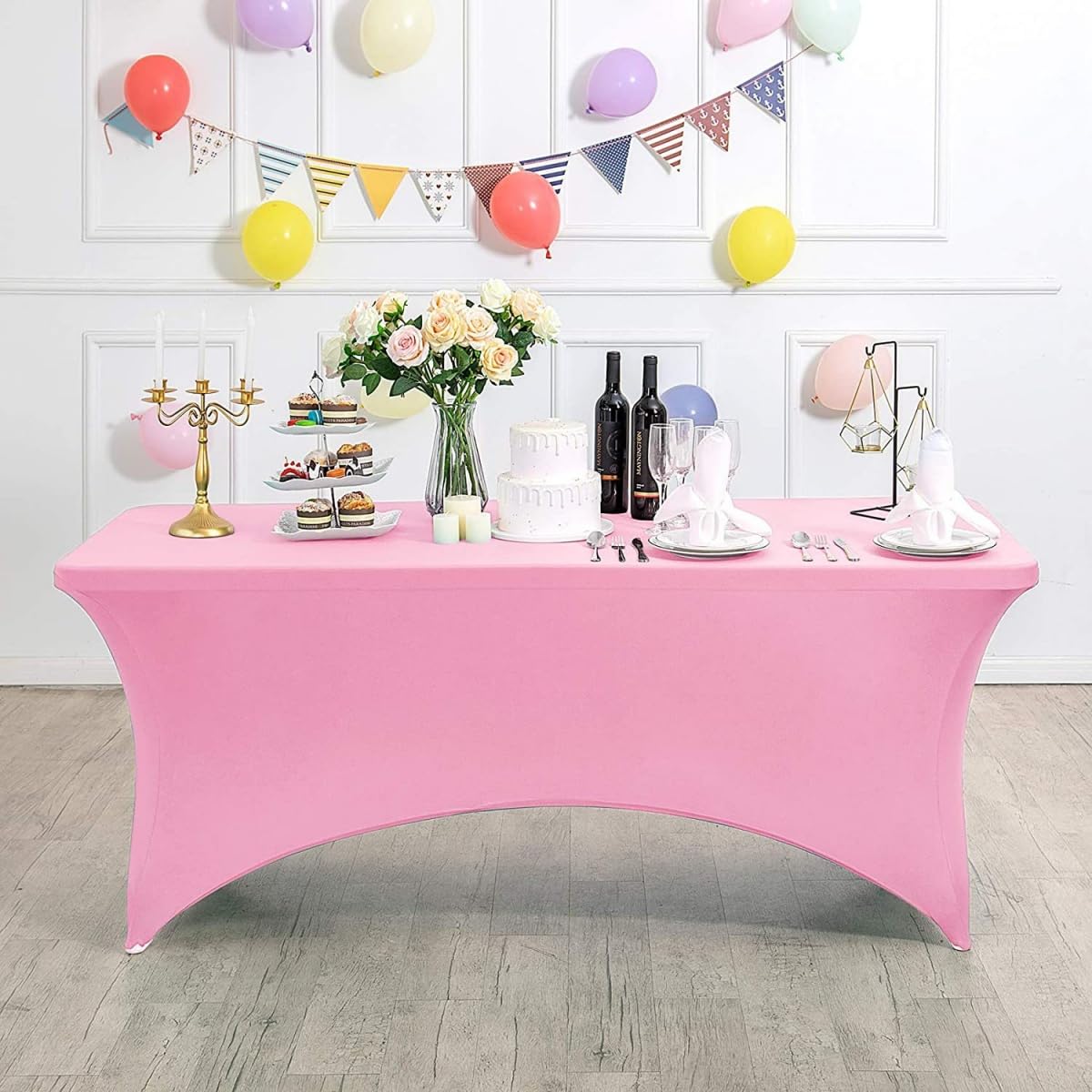 ENEN Party Table Cloth Spandex Fitted Table Cover Stretchable Tablecloth for Rectangle Tables, Water-repellent, Wrinkle Resistant for Patio, Event, Wedding, Birthday - 26 Colori (Pink 1,6ft) — image 1
