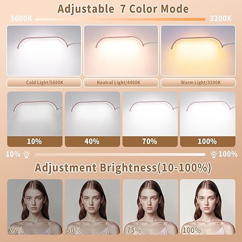 Miniatura 4 de HITTI Luz grande para esteticistas, pestañas flexibles de cuello de cisne para tecnología de pestañas, luz LED de media luna con soporte para