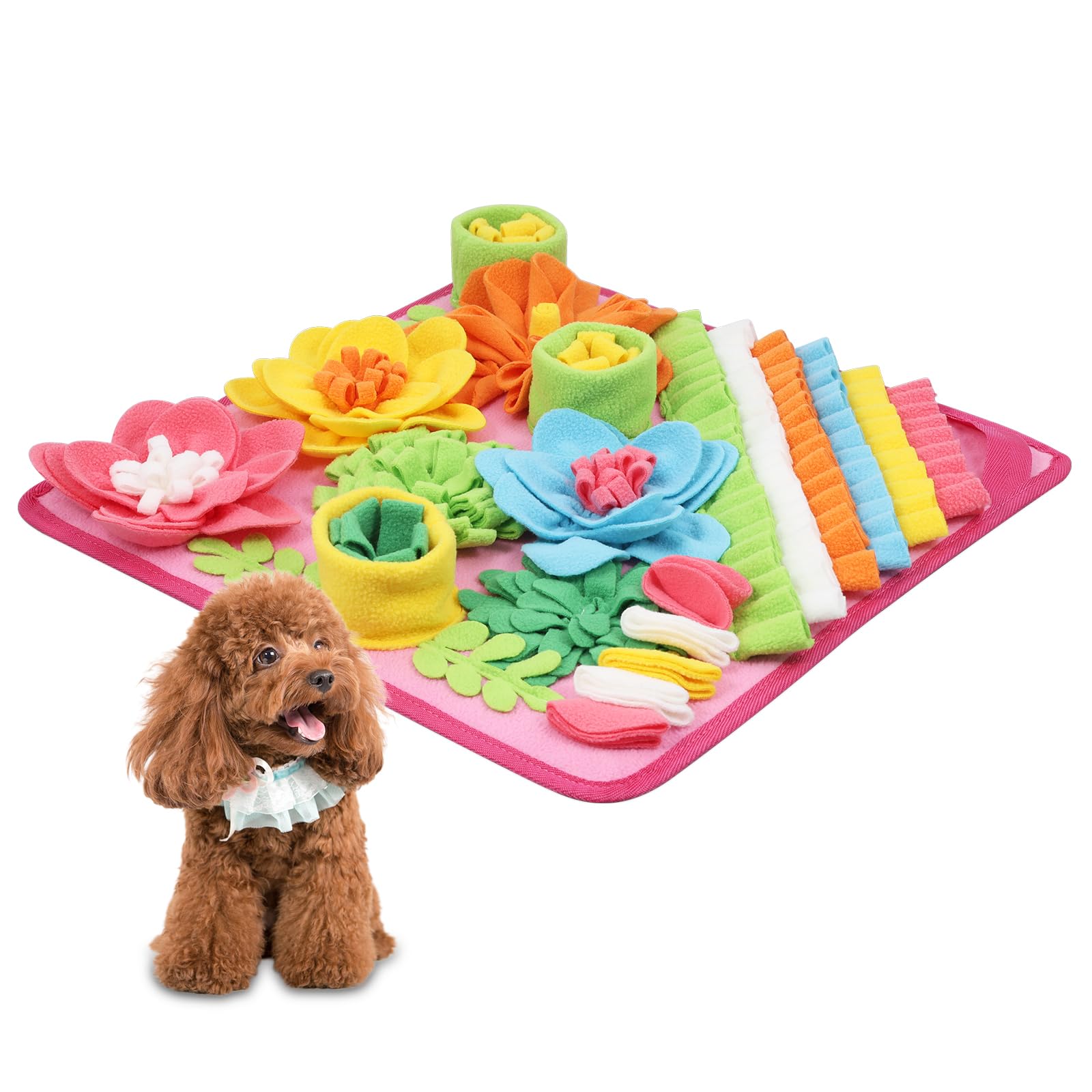 ORIA Snuffle Mat for Dogs, Interactive Sniff Mat for Slow Eating and Keep Busy, Encourages Natural Foraging Skills, Pet Snuffle Lick for Dogs Cats Rabbits, 15.4 * 15.4 inches (Pink)