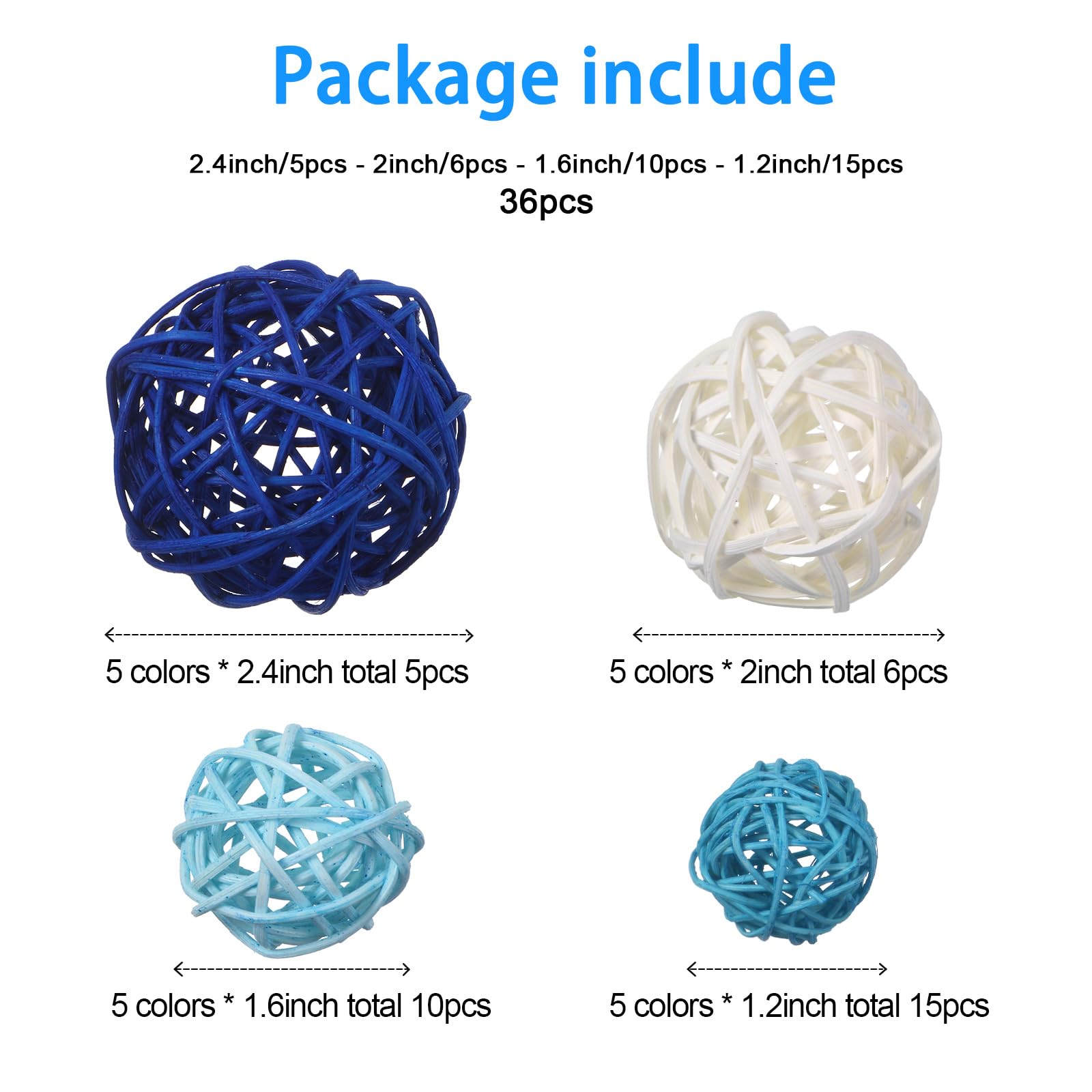 12 Palle Decorative In Rattan A Forma Di Cuore 60mm, Intrecciate, Riempitivi Per Vasi E Ciotole, Blu Scuro, Blu Chiaro E Bianco
