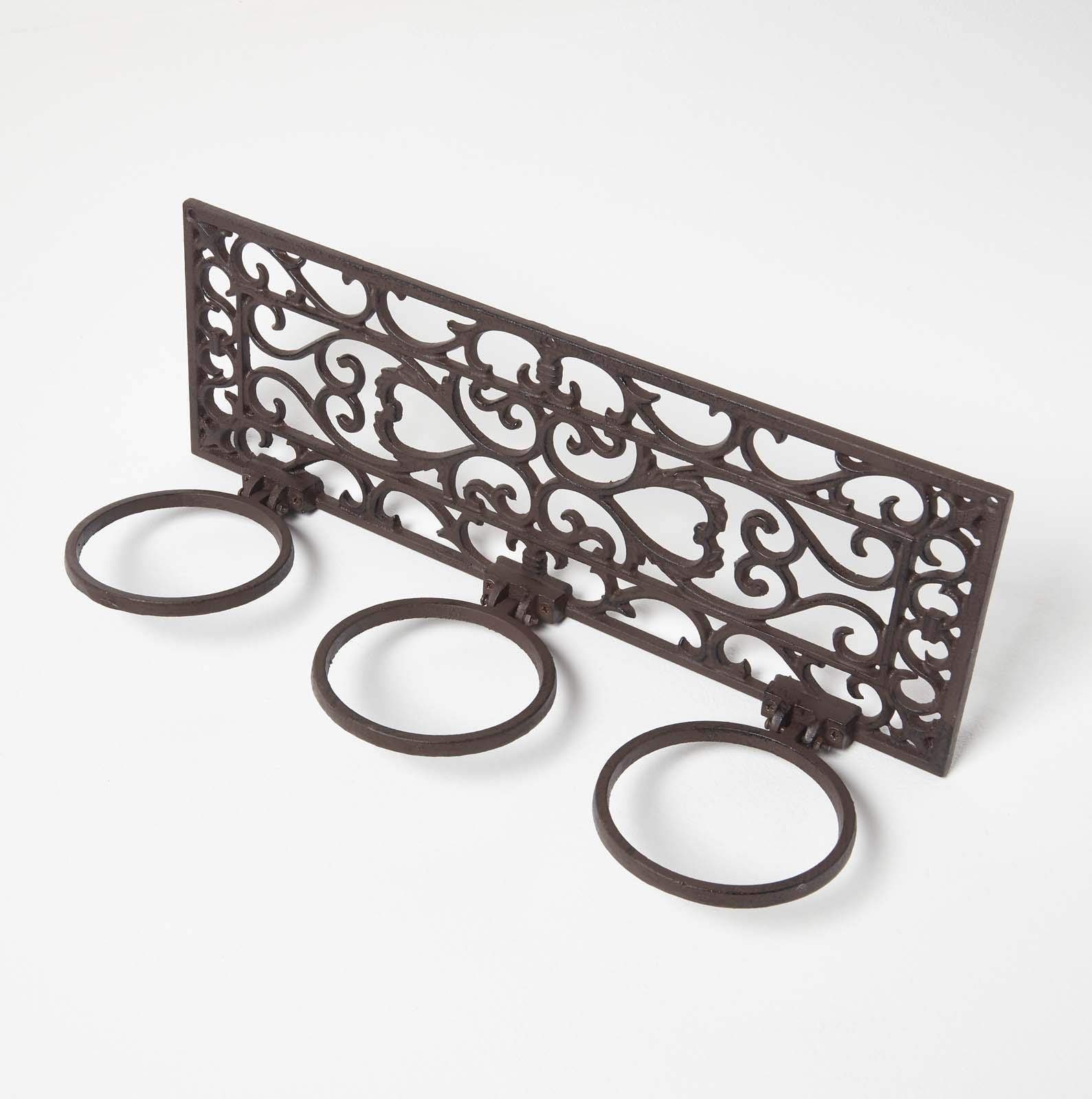 HOMESCAPES Portavaso da parete in ghisa, grande, marrone, stile parigino, con 3 supporti per vasi per piante, decorazione per interni ed esterni, larghezza 51 cm