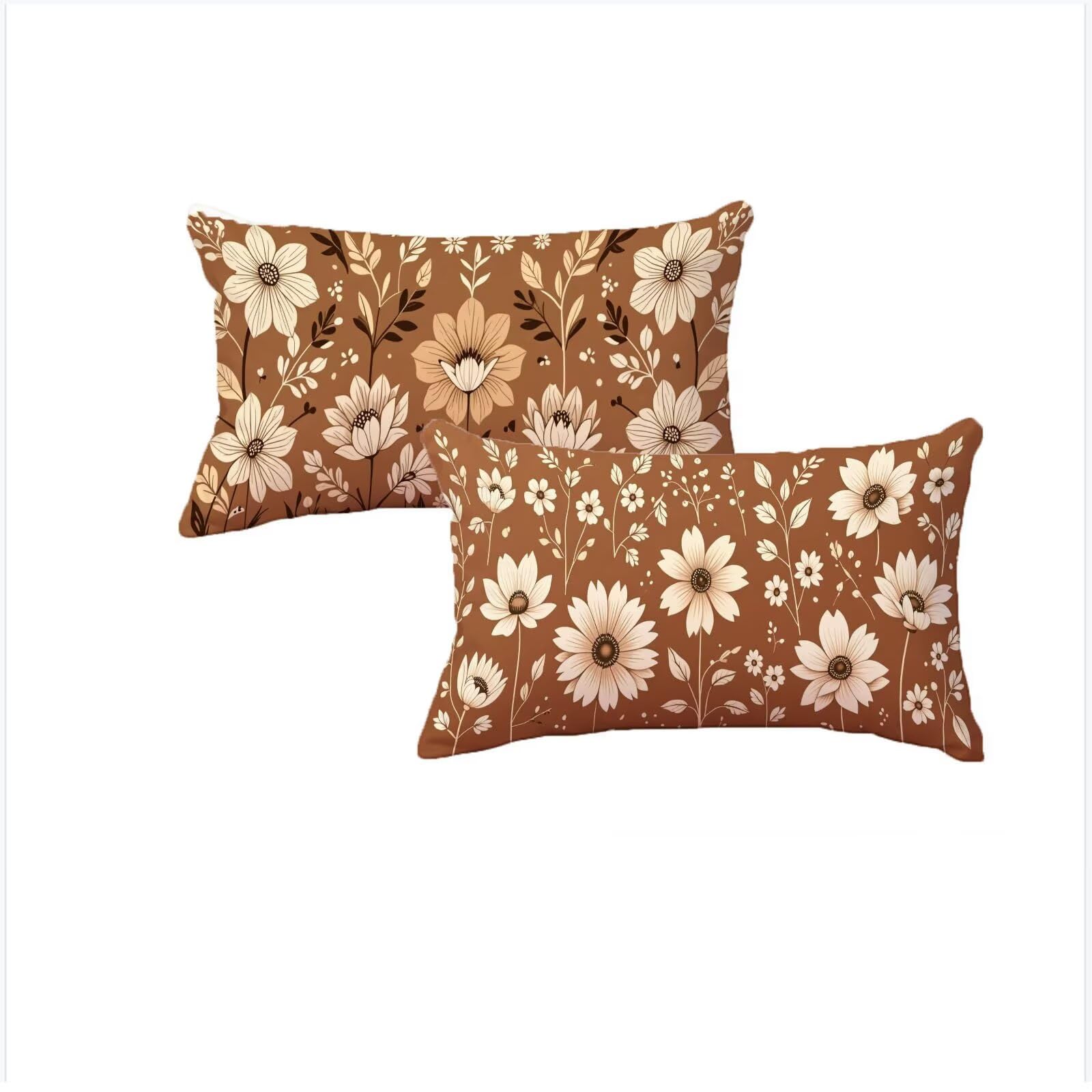 Housse coussin 50x80cm velours lot de 2 taies oreillers géométrique brun pour canapé