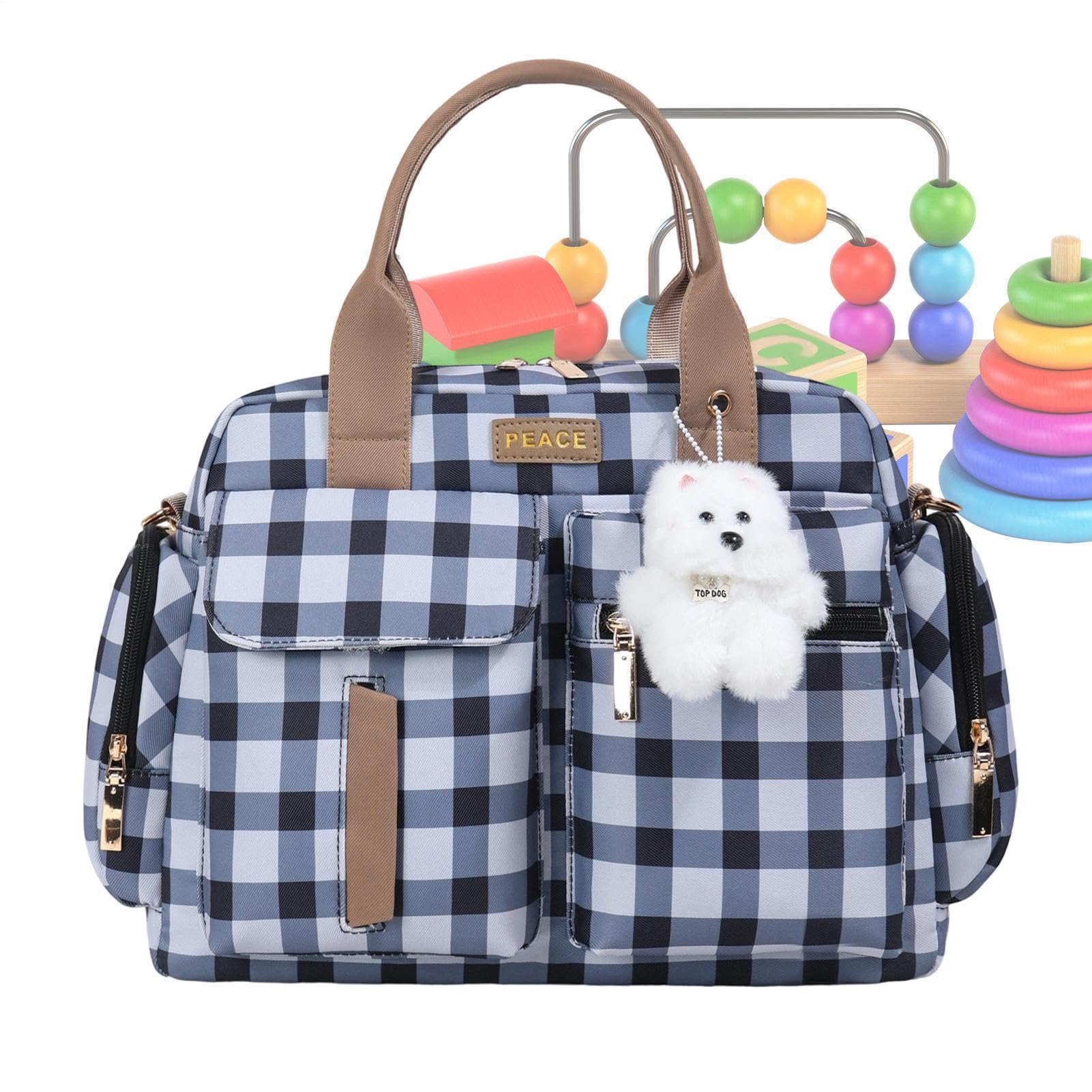 Torba Tote na Pieluchy Z Rączką Mała Stylowa Kraciasta Saszetka Ramienna