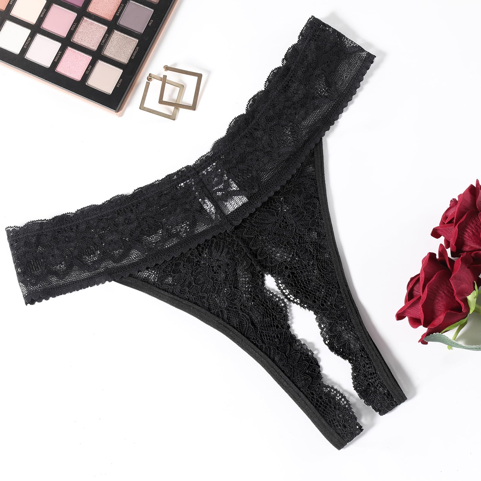 Avidlove Sexy Panties for Women Lace Cheeky Underwear Low Rise T Back Hipster Thong 1-3 Pack: Black+white XX-Large