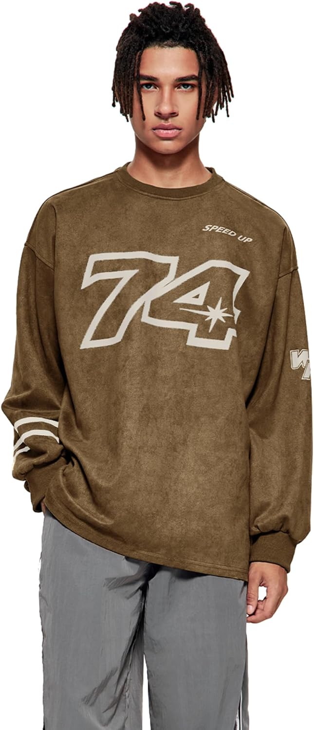 Vamtac Mens Oversized Sweatshirt Vintage Crewneck Streetwear Graphic Pullover Long Sleeve Round Neck Tops - Image 2