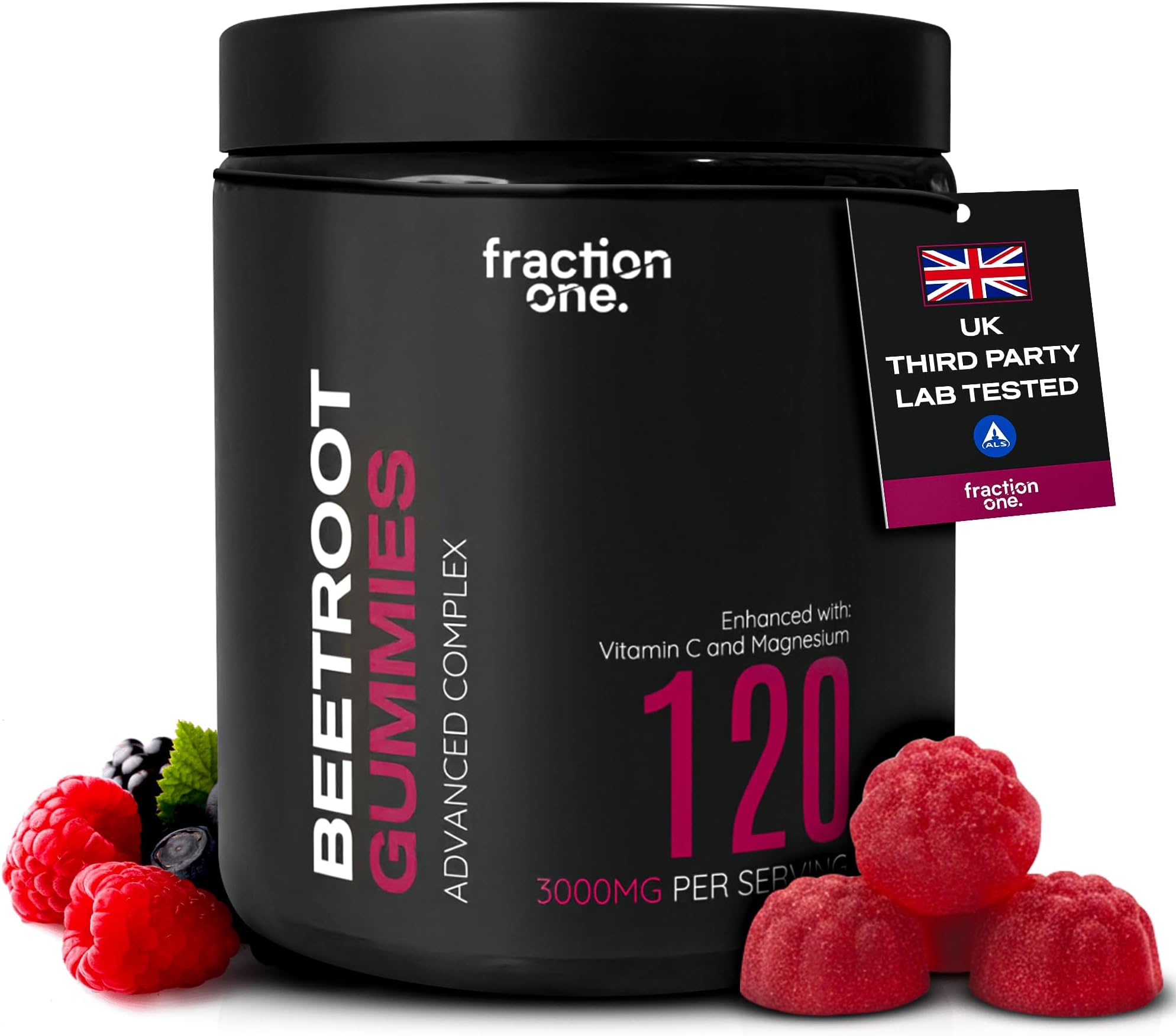 Fraction One Beetroot Gummies – 120 Gummies – 3000 mg per Serving, 5:1 Extract - Enhanced with Vitamin C and Magnesium – Supports Blood Pressure, Vegan, Nitric Oxide Supplement – 60 Days Supply