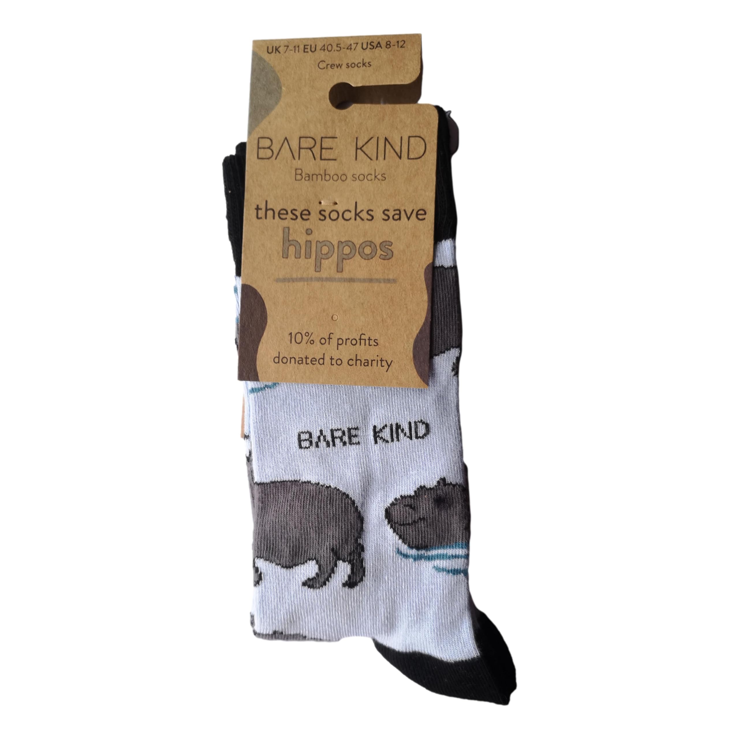 Bare Kind Save the Hippos Bamboo Socks UK Adult 7-11