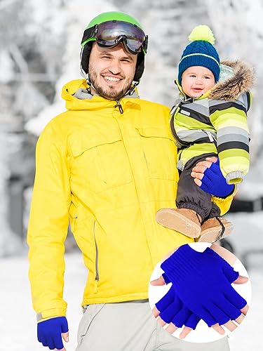 Miniatura 4 de SATINIOR 3 pares de guantes sin dedos para mujer, guantes de punto de medio dedo para mujeres y hombres