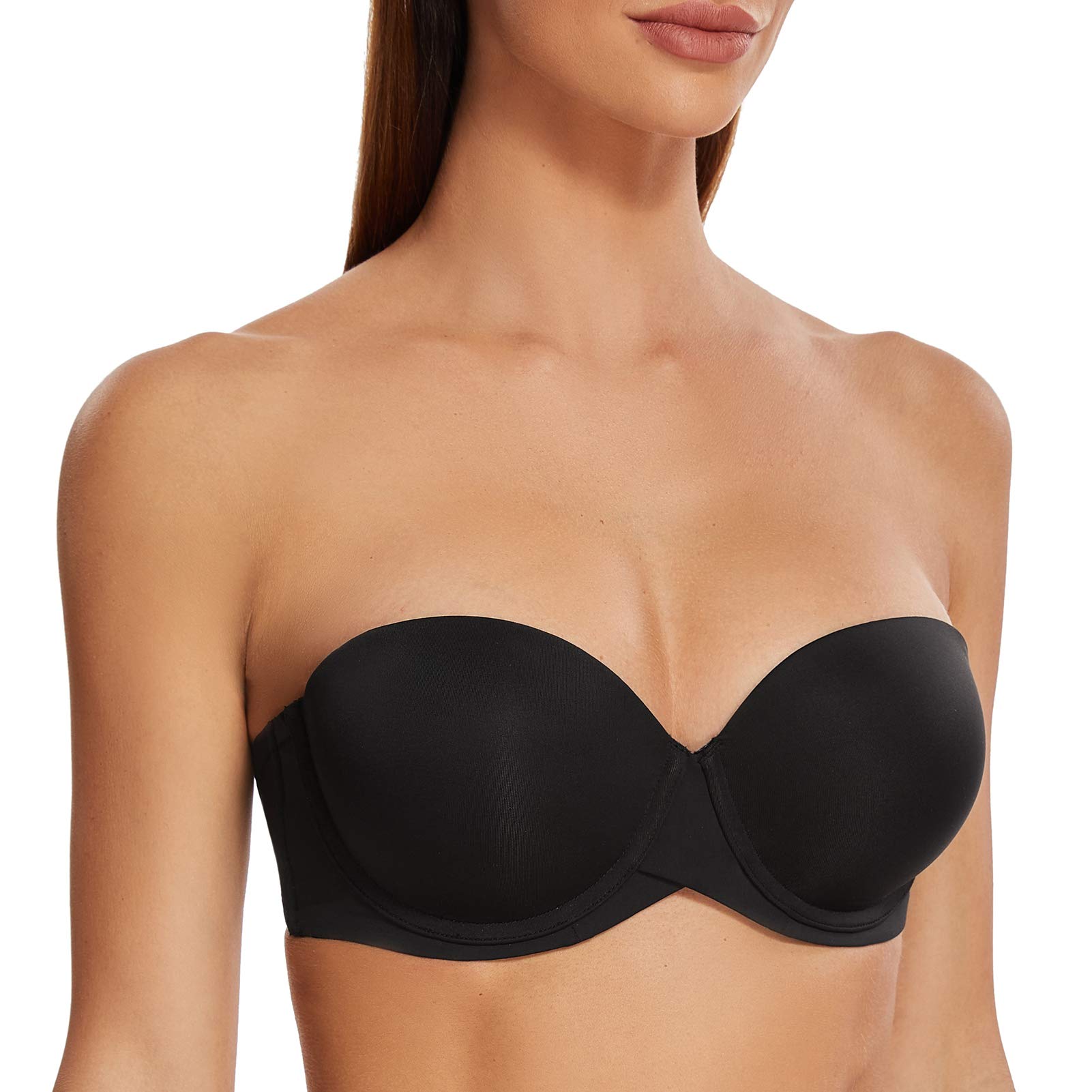 Meleneca Women's Black Push Up Strapless Bras With Lift Stay Put Padded Cup 42C