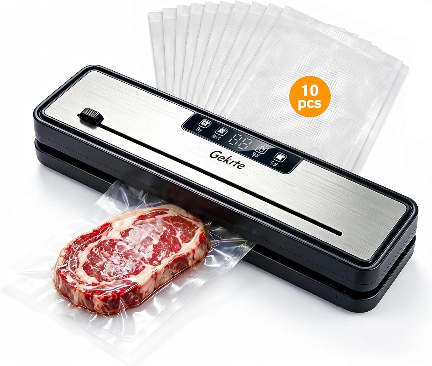 Compact Vacuum Sealer Machine, 75kPa Food Sealer Vacuum Sealer | with Dry & Moist Mode, Built-in Cutter, One-Touch Automatic Food Sealer for Food Storage, 10 Vacuum Sealer Bags Included