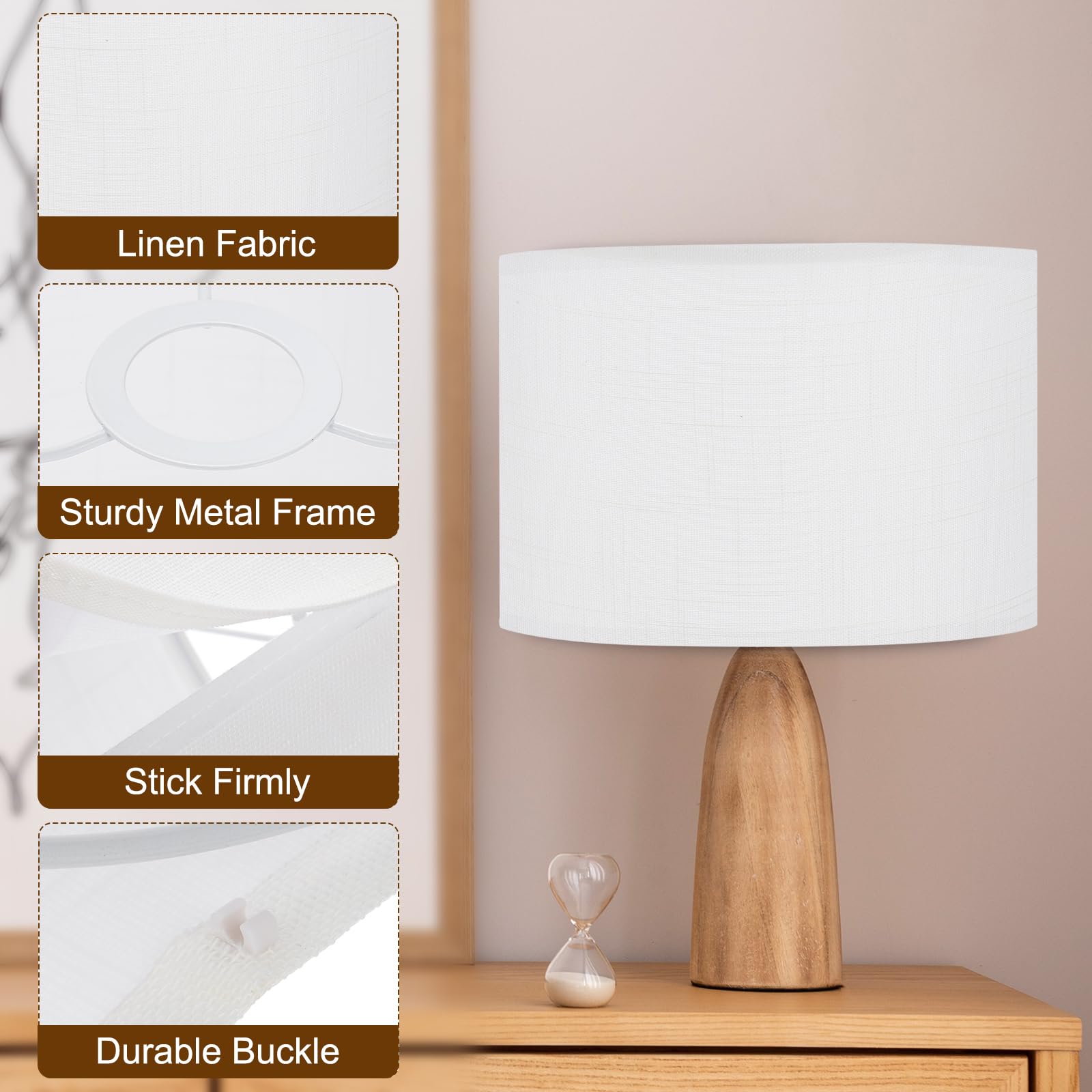 YOKIVE 2Set Drum Lamp Shades for Table Lamps 13"x13"x10" Linen Lampshade Easy Assembly Lamp Shade with E26/E14/Spider Fitter Adapters for Floor Lamps Bedside Lamps White 2 - Image 3