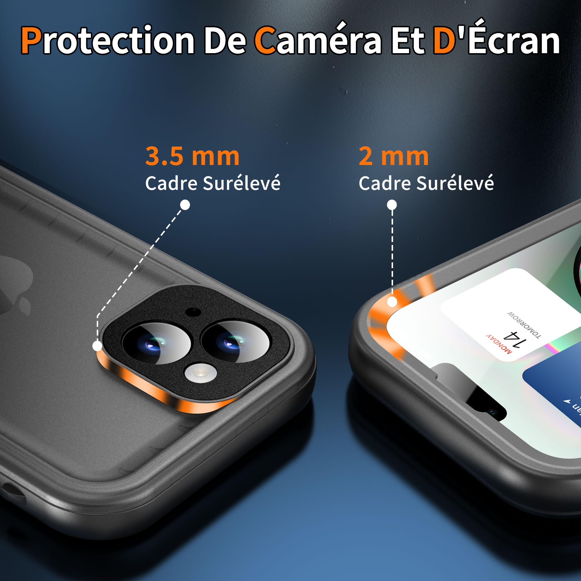 Cozycase Coque pour iPhone 15 Etanche Antichoc - 360 Integral Incassable Militaire Super Résistante Housse IP68 Waterproof Chantier Anti Choc Eau Poussière Coque Case et Protection Ecran/Camera-Noir