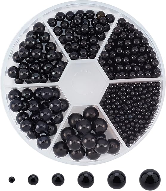 PandaHall Elite 1113pcs 6 Sizes No Holes/Undrilled Imitated Round Acrylic Pearl Beads Craft Eyes Beads for Halloween Vase Fillers, Wedding, Party, Home Decoration, Black (2.5/4/5/6/7/8mm)