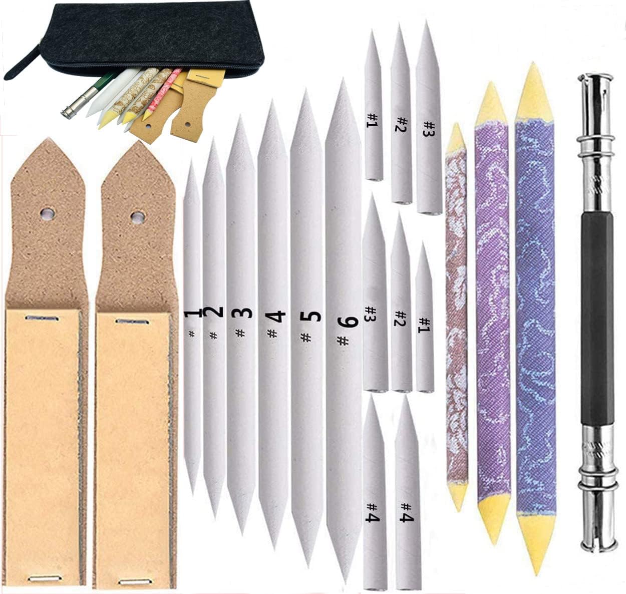 17 Pcs Blending Stumps and Tortillions Set 2 Pcs Sandpaper Pencil Sharpener and 1 Pencil Extension Tool Art Blenders Drawing Tools for Student Sketch Drawing