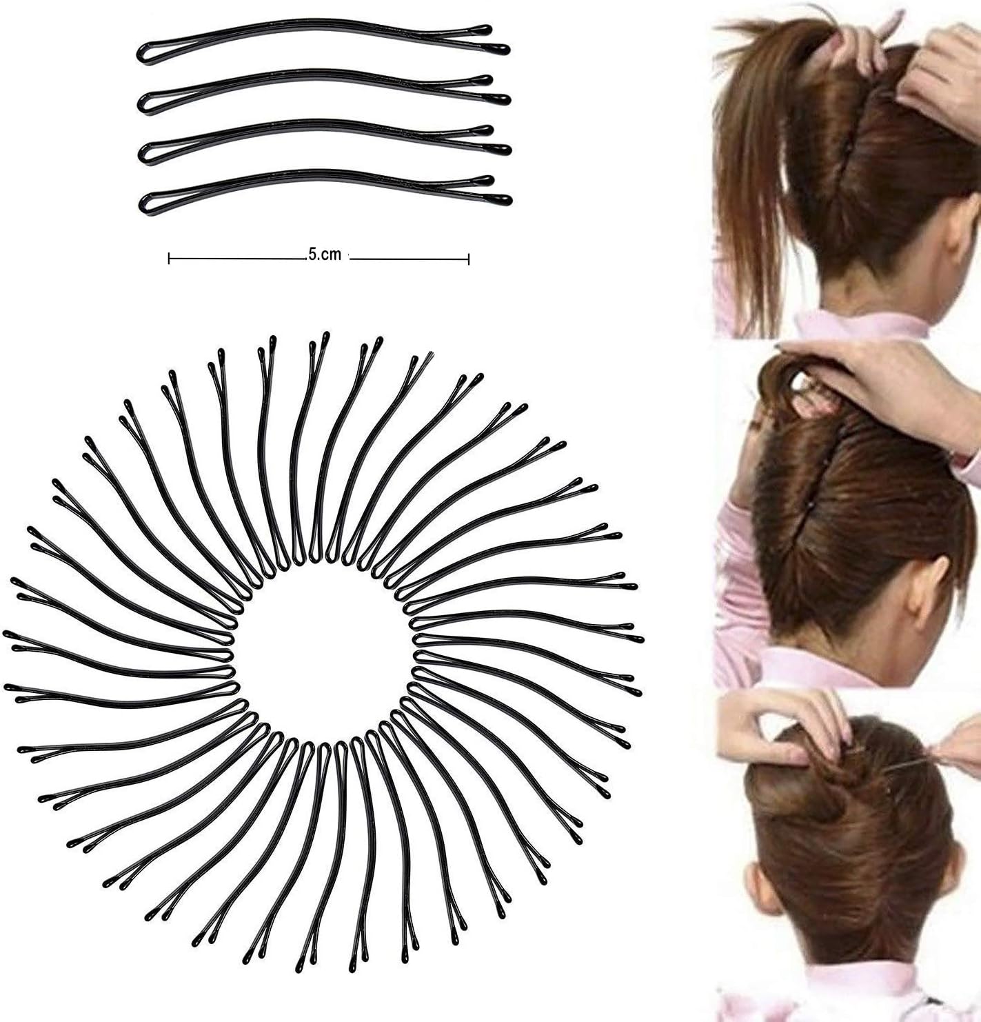 Bobby Pin Smooth Edges Bobby Pins Metal Hair Barrattes Black, Med, for Bun Maker Styling Tools Accessories/Women/Girls (Pack of 40)