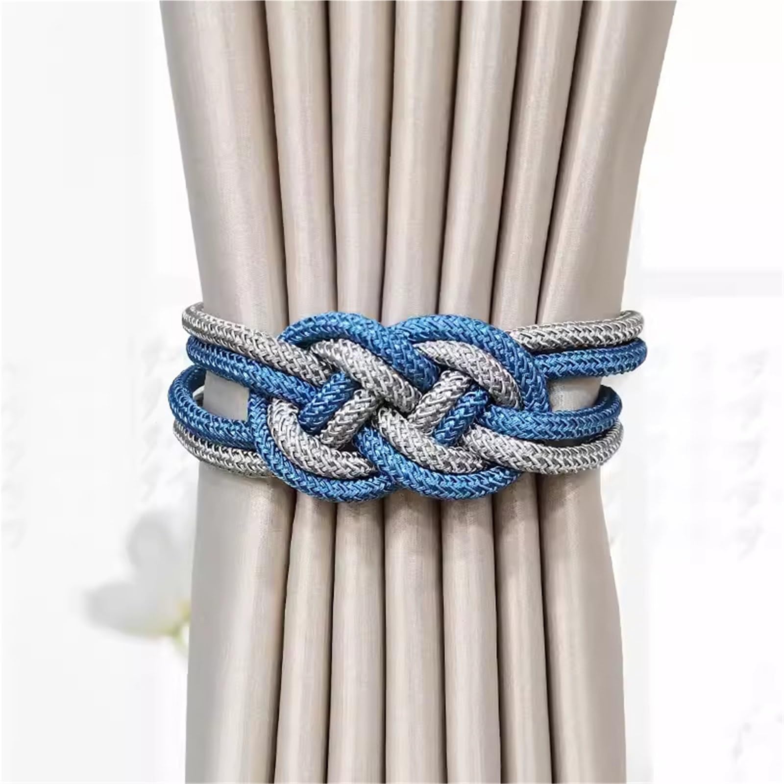Lot de 6 embrasses de rideaux magnétiques légères et créatives - Couleurs assorties - Pour chambre à coucher - Nœud chinois - Décoration (bleu ciel gris)