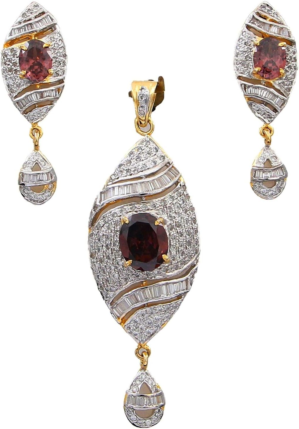 Earrings with Pendant Set Gold Plated and Cubic Zirconia Studded Handmade Latest Fashion Multipurpose Accessories Jewellery Set for Women & Girls