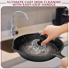 Zylark 316L Chainmail Scrubber Cleaner - Chain Mail Scrubber Cast Iron - Cast Iron Skillet Scrubber - Chain Scrubber with Long Handle