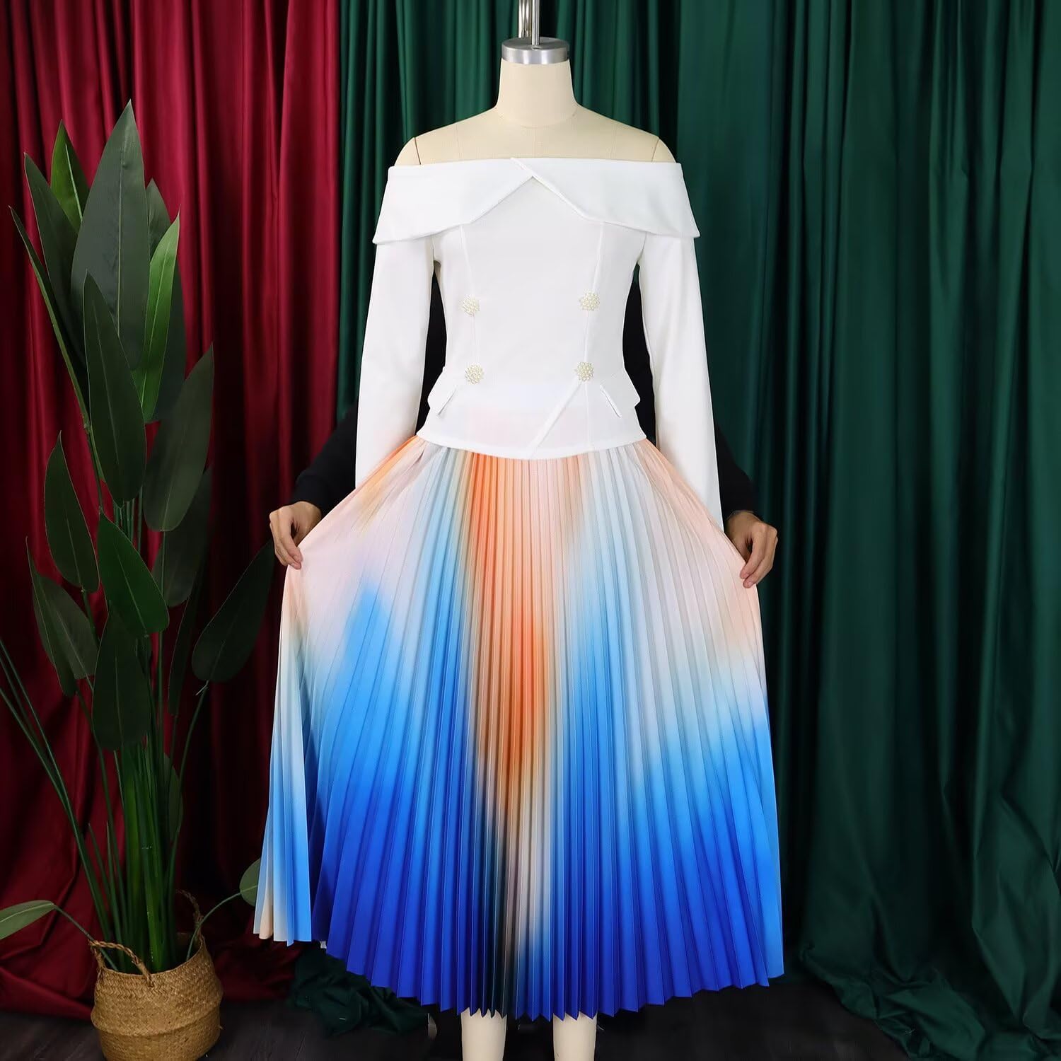 Women Fall Spring 2 Piece Outfits Dressy Top Maxi Flowy Skirts Matching Sets,Plus Size,Cocktail Dress