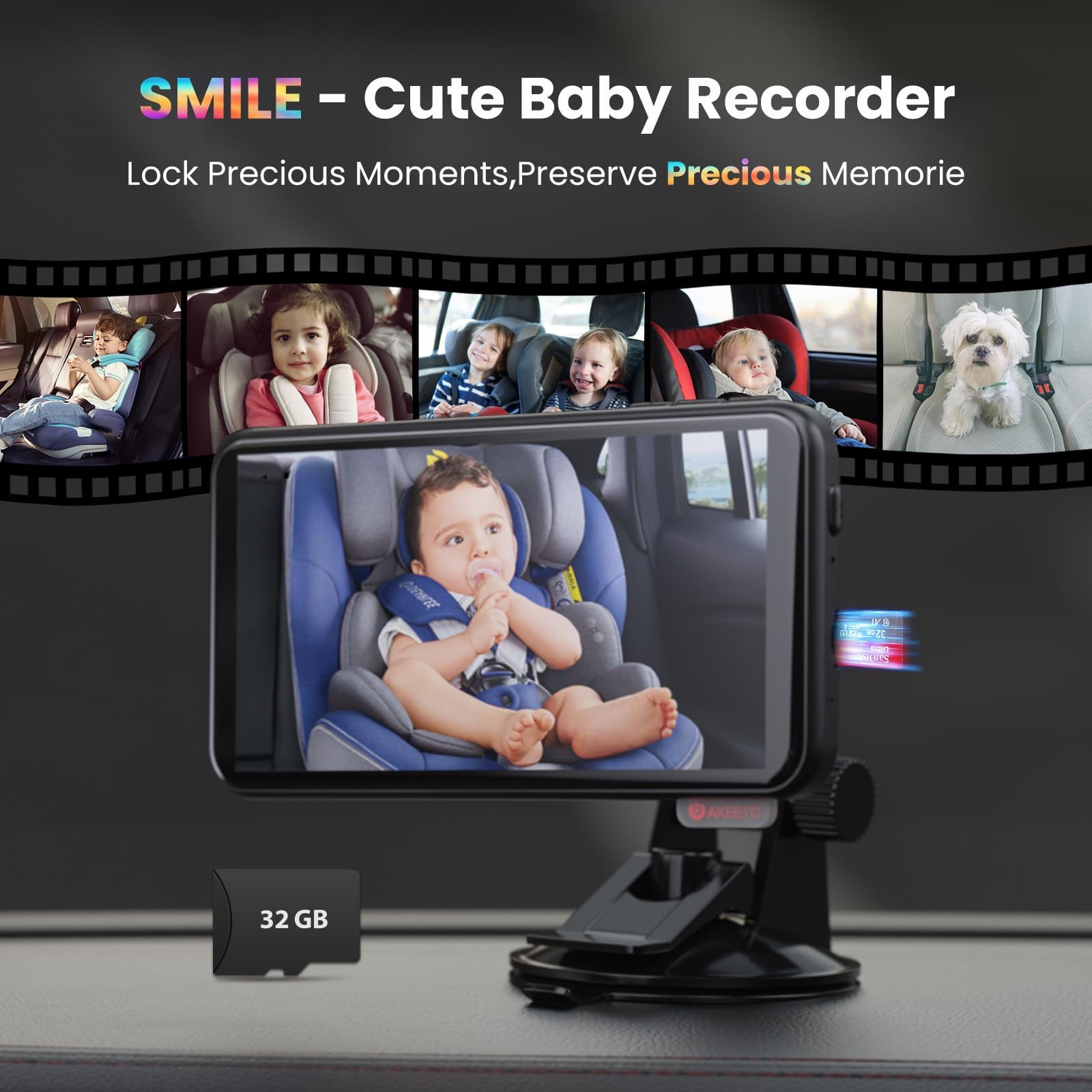 Cámara de Automóviles para Bebés,Espejo de Automóvil con Pantalla Táctil IPS de 5,5" con 1080p Orientado Trasero,Alertas para Eliminar Bebé/Mascota,Zoom 4x,Control de Aoz,WiFi, Aplicación,Akeeyo BMC-X