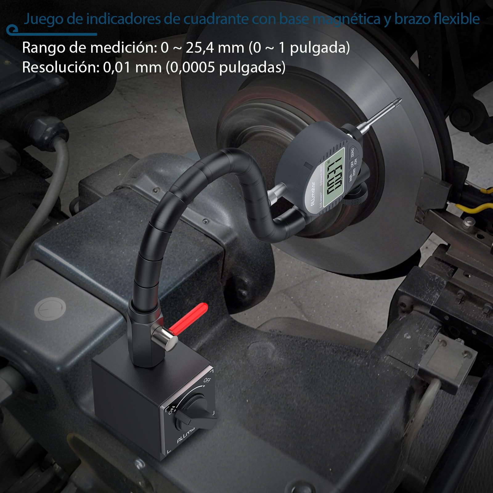 Juego de comparador digital con base magnética flexible, 0–25,4 mm / 0–1 pulgada, pantalla LCD, conversión mm/pulgadas, herramienta de medición de alta precisión para taller