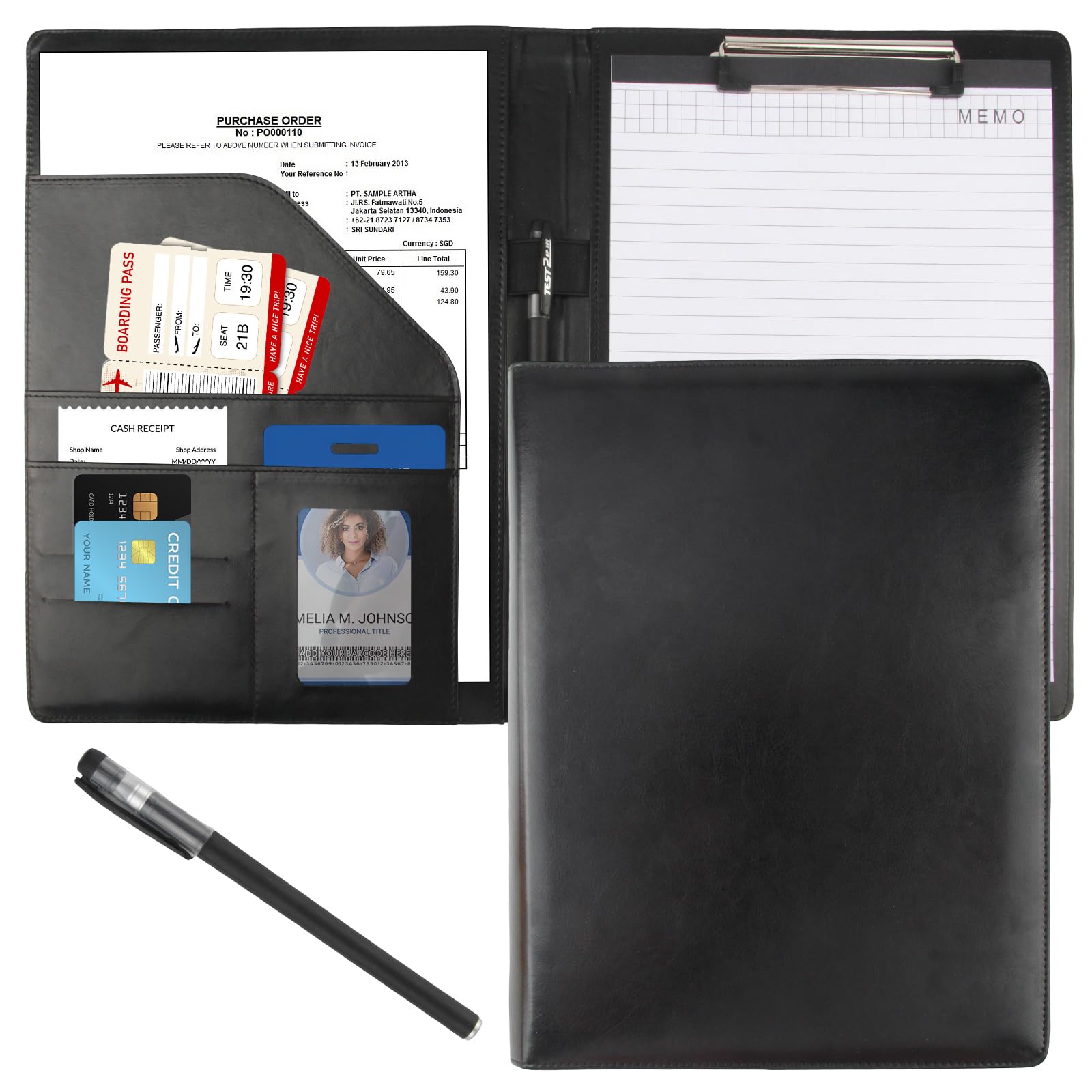 Porta Documenti A4 PU Organizer Portablocchi Cartella Nero