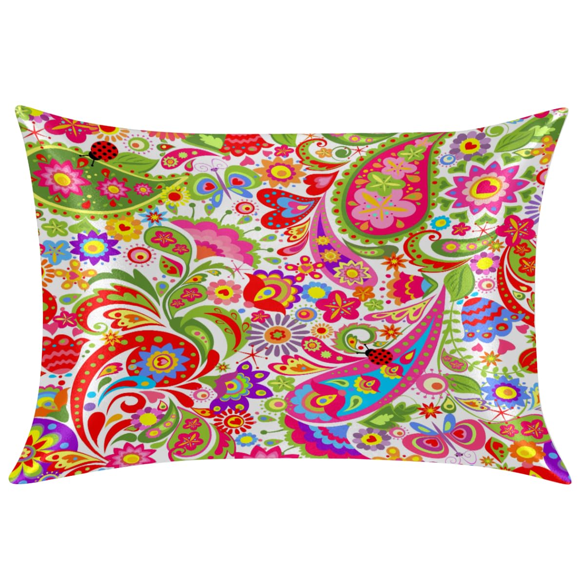 Satin Silk Pillowcase for Hair and Skin Colorful Paisley Pillow Cases Standard Size Ethnic Flower Soft Silk Pillow Case with Hidden Zipper Print Satin Cooling Pillow Covers (20x26 in) 1 Pack