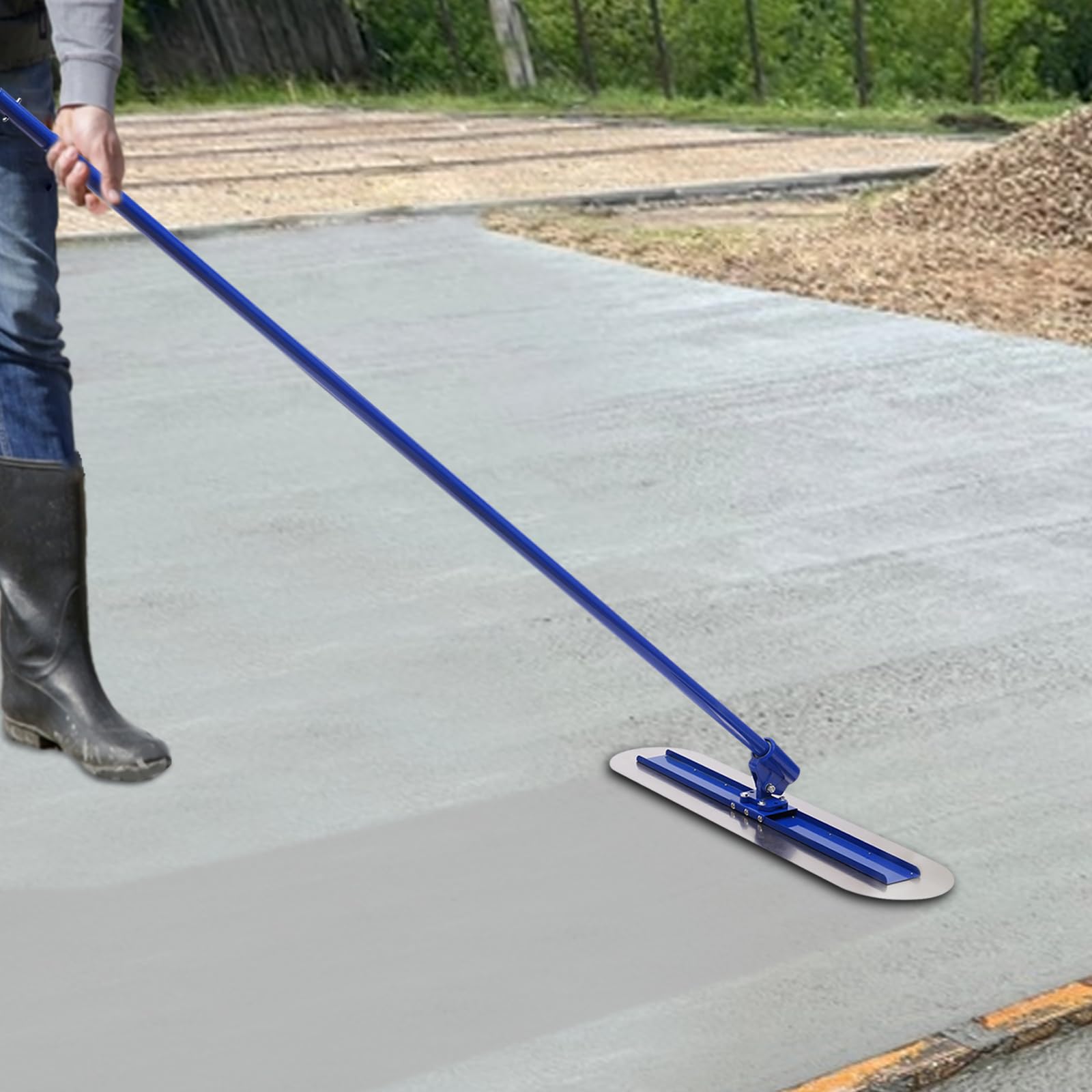 Paleta de alisado de acero inoxidable de 120 x 30 cm para alisar suelos de hormigón y cemento en obras de construcción, carreteras, etc. Utiliza mango extendido sin esfuerzo y cómodo