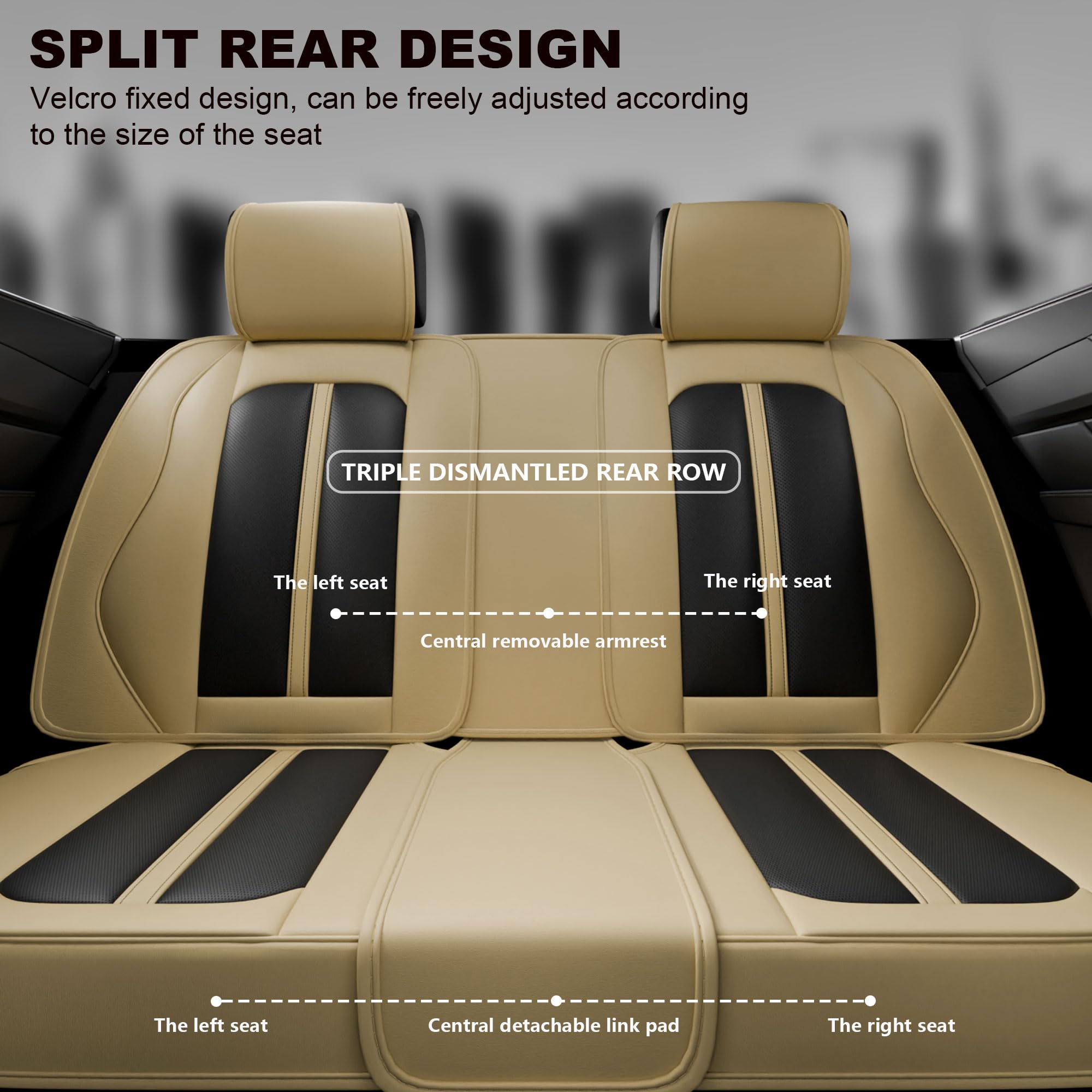 ASLONG 5PCS H7 Front and Back Car Seat Covers Auto Interior Accessories with Water Proof Nappa Leather for — view 7