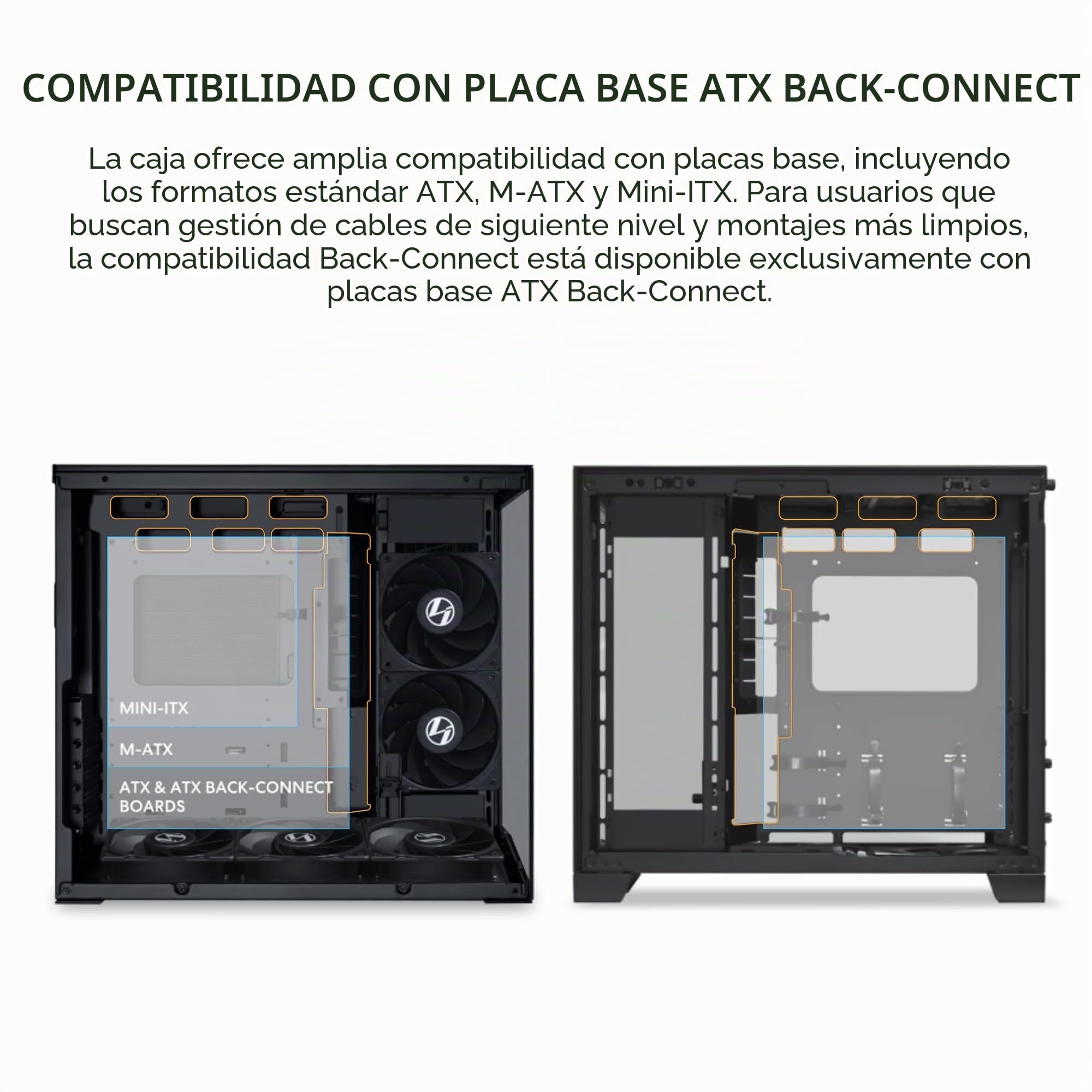 Lian LI O11D Mini V2 Flow O11DMIV2FX Caja compacta ATX Media Airflow Vista panorámica Flujo de Aire de Alto Rendimiento Incluye 5 Ventiladores de Hoja inversa de 120 mm Gestión de Cables
