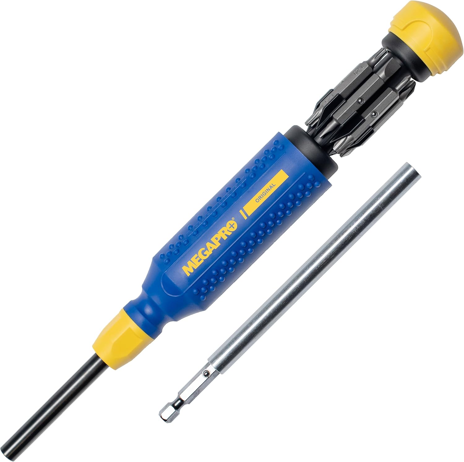 MEGAPRO® Original 15-in-1Multi-bit Screwdriver and 6" Aluminum Extension Kit | 1/4" hex shaft | Phillips, Flat, Square, Torx | Fasten hard to reach screws (Original Kit)