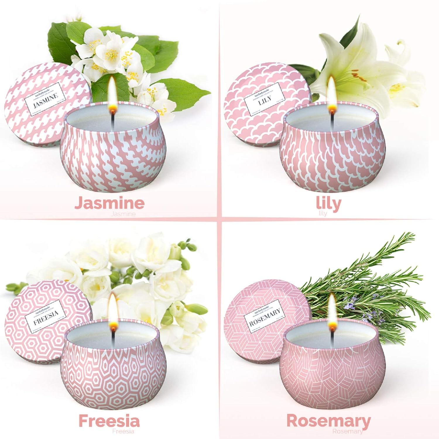 MelodySusie Candles for Home Scented, Scented Candle Gift Set, Aromatherapy Candles for Relaxation, Natural Soy Wax Candle, Jasmine, Lily, Freesia, Rosemary Scents, Candles Gifts for Women, 4 Pack : Health & Household