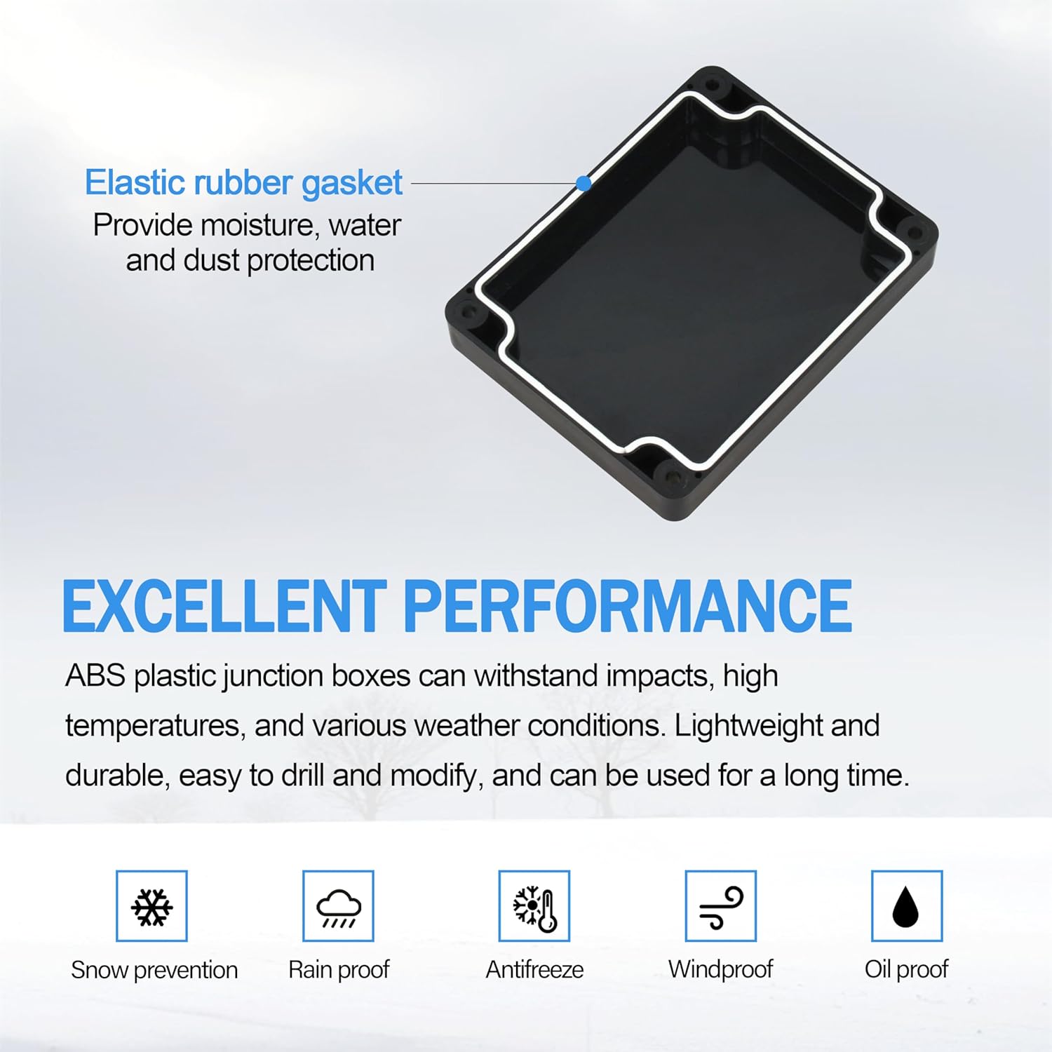 Junction Box, Waterproof IP65, Black ABS Plastic, with Fixed Ear Black 4.53x3.54 x2.17 inch (115 x 90 x55 mm) (1 Pack)
