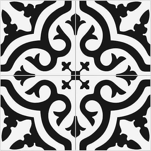 The Tiles Plaza Azulejo encáustico para salpicaduras para despegar y pegar. Azulejo vintage con estampado en blanco y negro. Adhesivo autoadhesivo