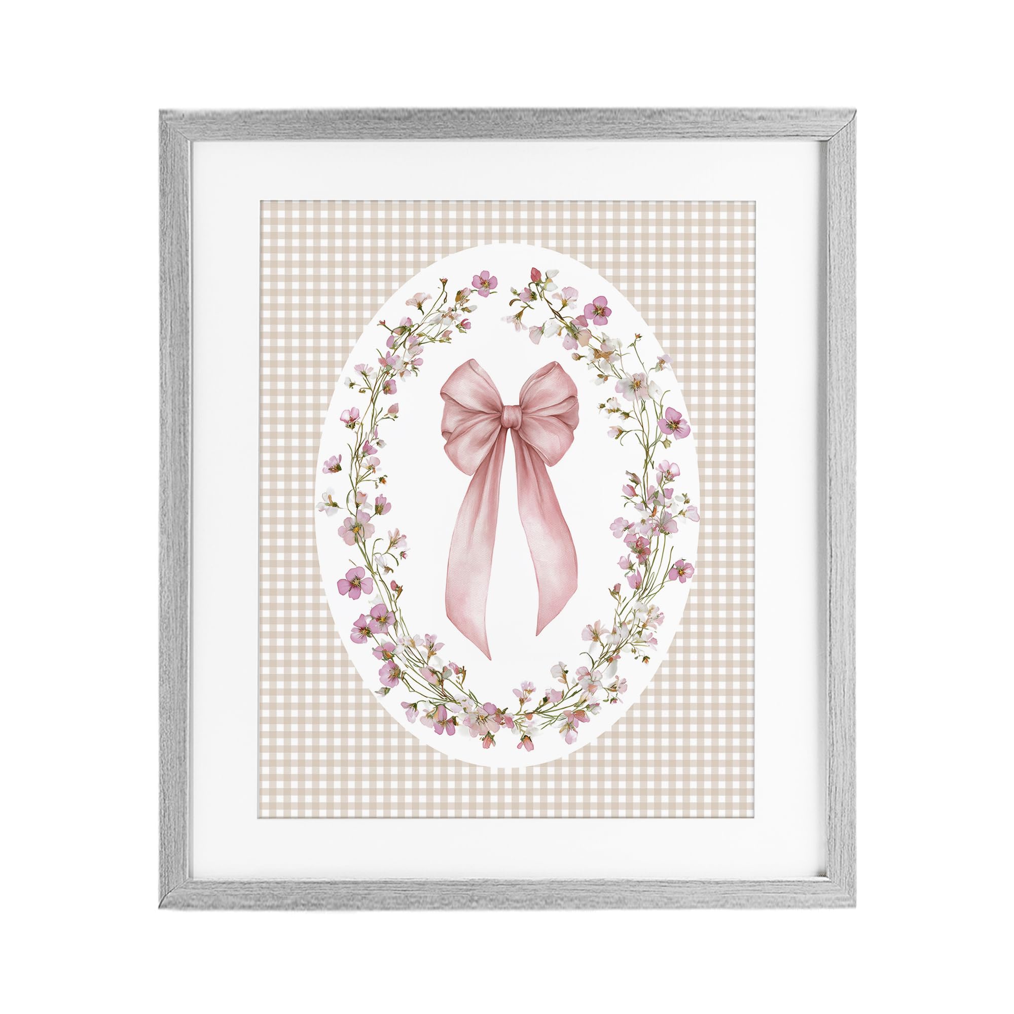 Stupell Industries Farmhouse Gray (Textured) 'Feminine Gingham Bow'| Framed Print Under Glass